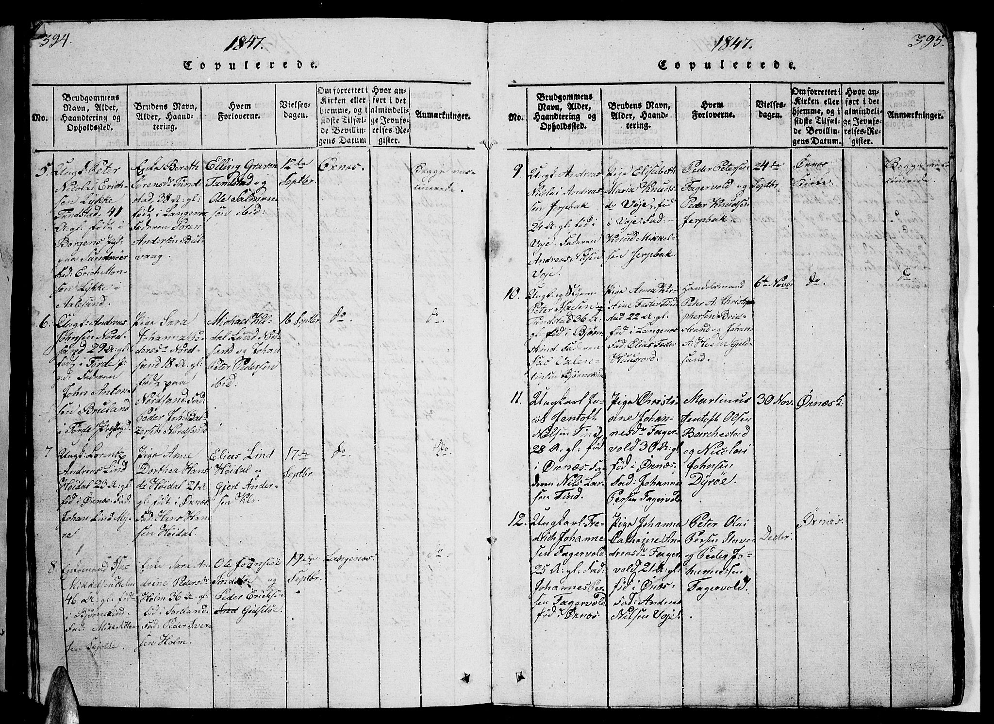 Ministerialprotokoller, klokkerbøker og fødselsregistre - Nordland, AV/SAT-A-1459/893/L1346: Parish register (copy) no. 893C01, 1820-1858, p. 394-395