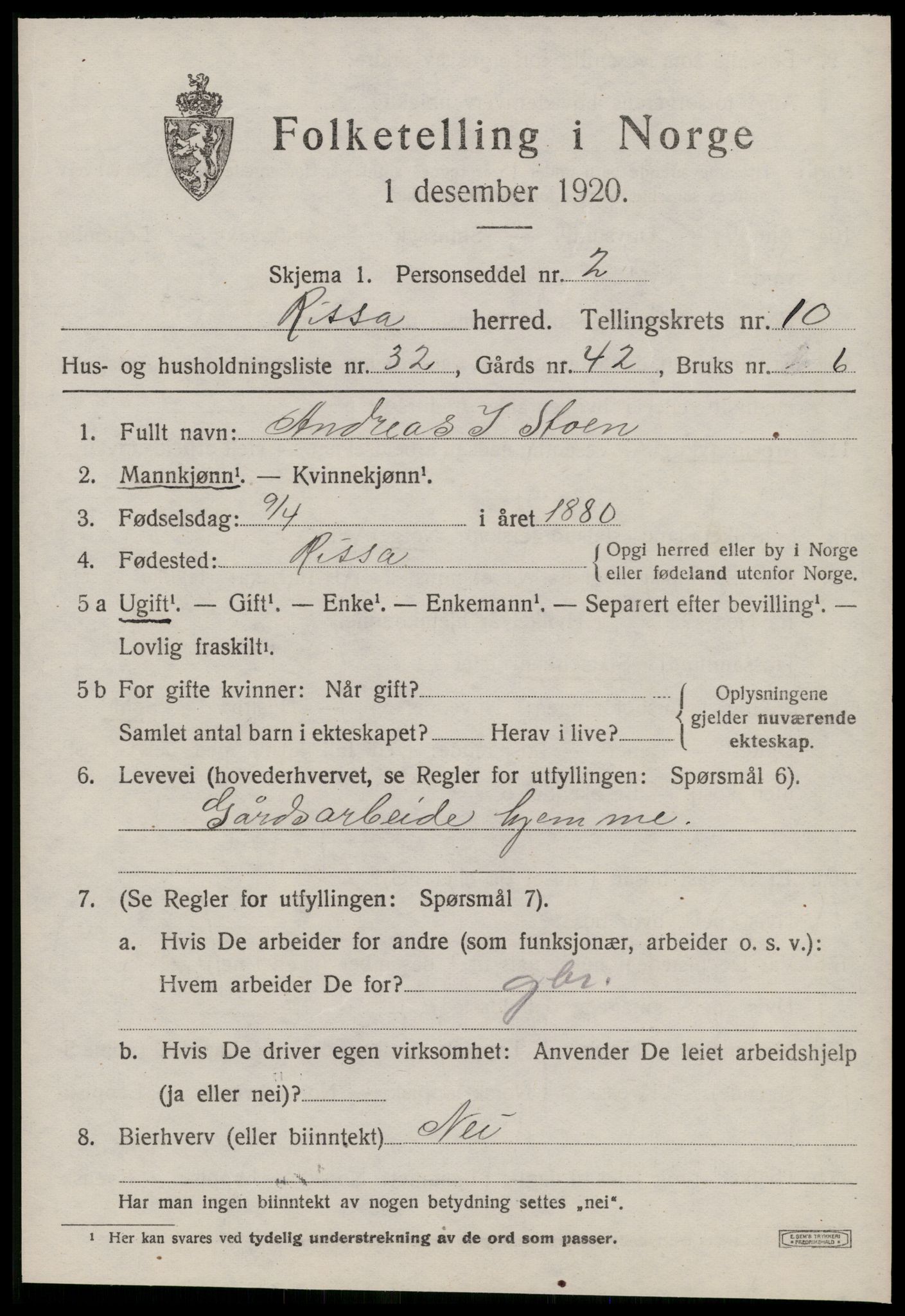 SAT, 1920 census for Rissa, 1920, p. 6975