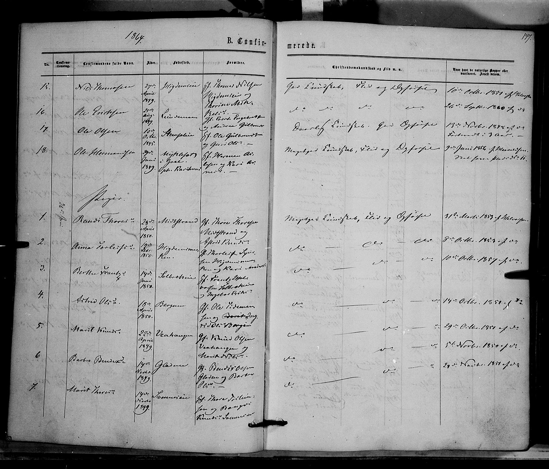 Nord-Aurdal prestekontor, SAH/PREST-132/H/Ha/Haa/L0008: Parish register (official) no. 8, 1863-1875, p. 147