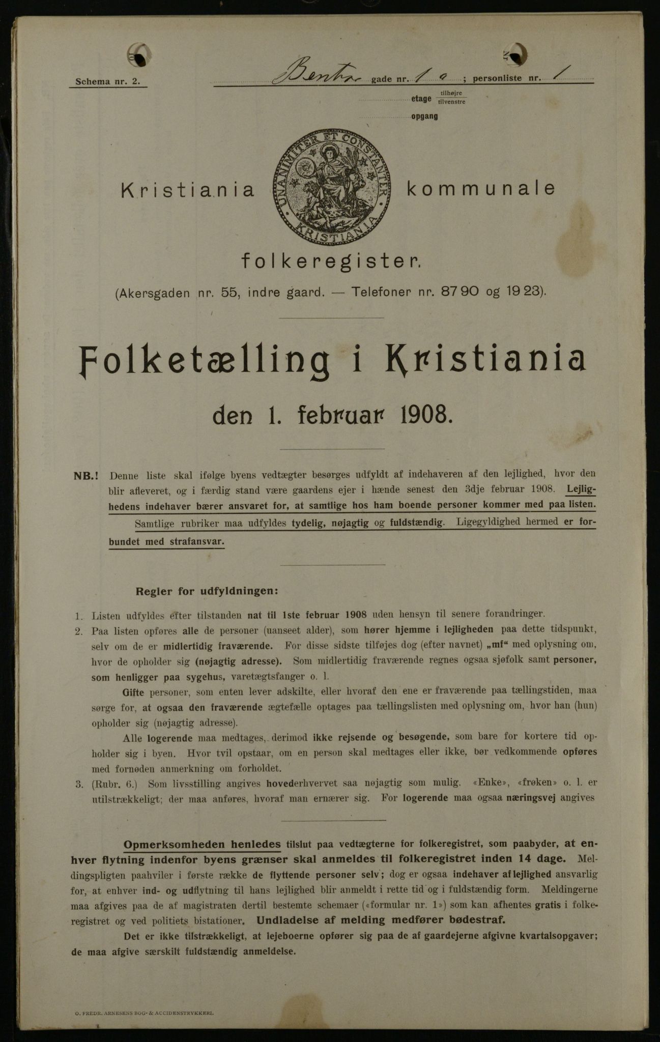 OBA, Municipal Census 1908 for Kristiania, 1908, p. 3560