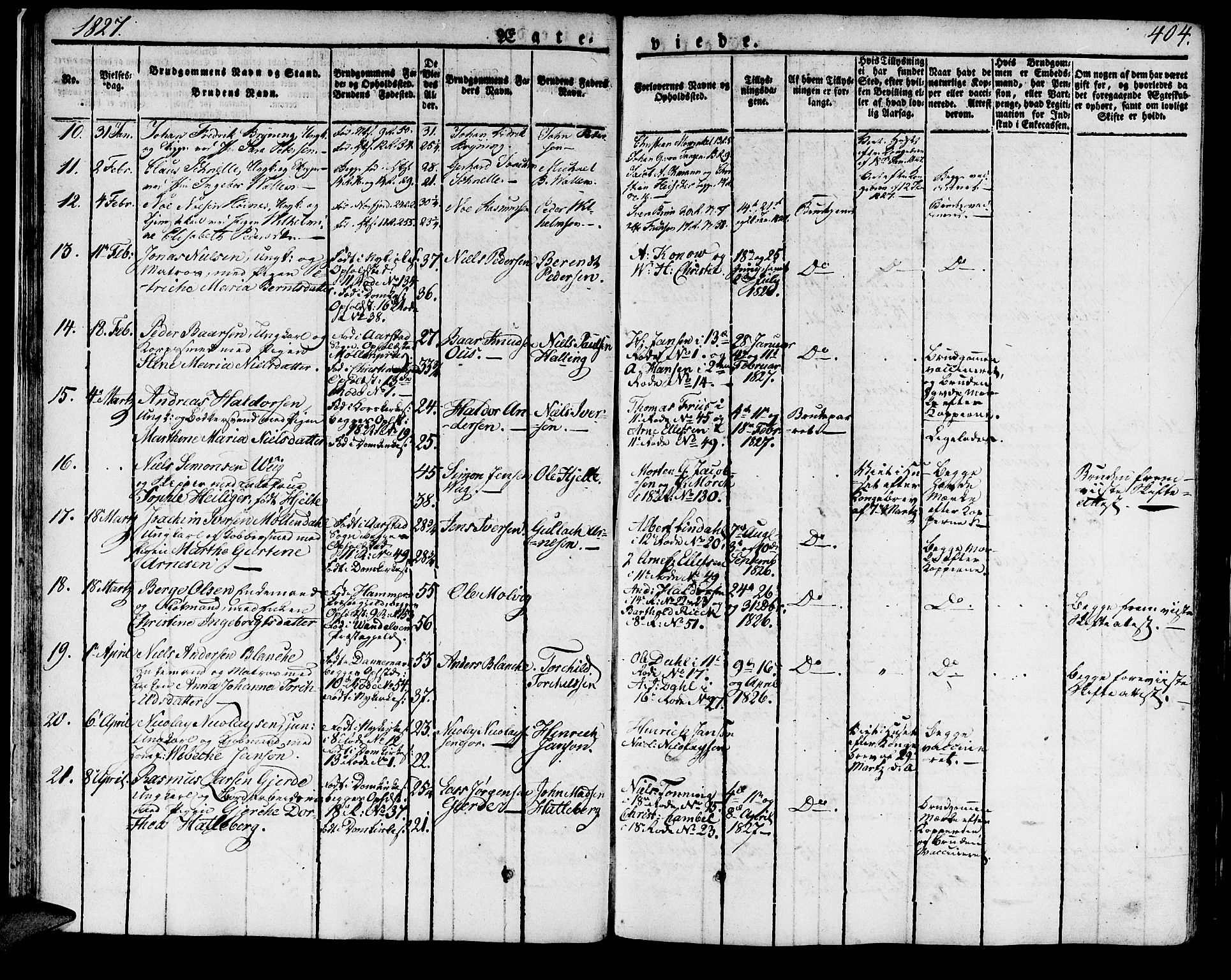 Domkirken sokneprestembete, SAB/A-74801/H/Haa/L0012: Parish register (official) no. A 12, 1821-1840, p. 404