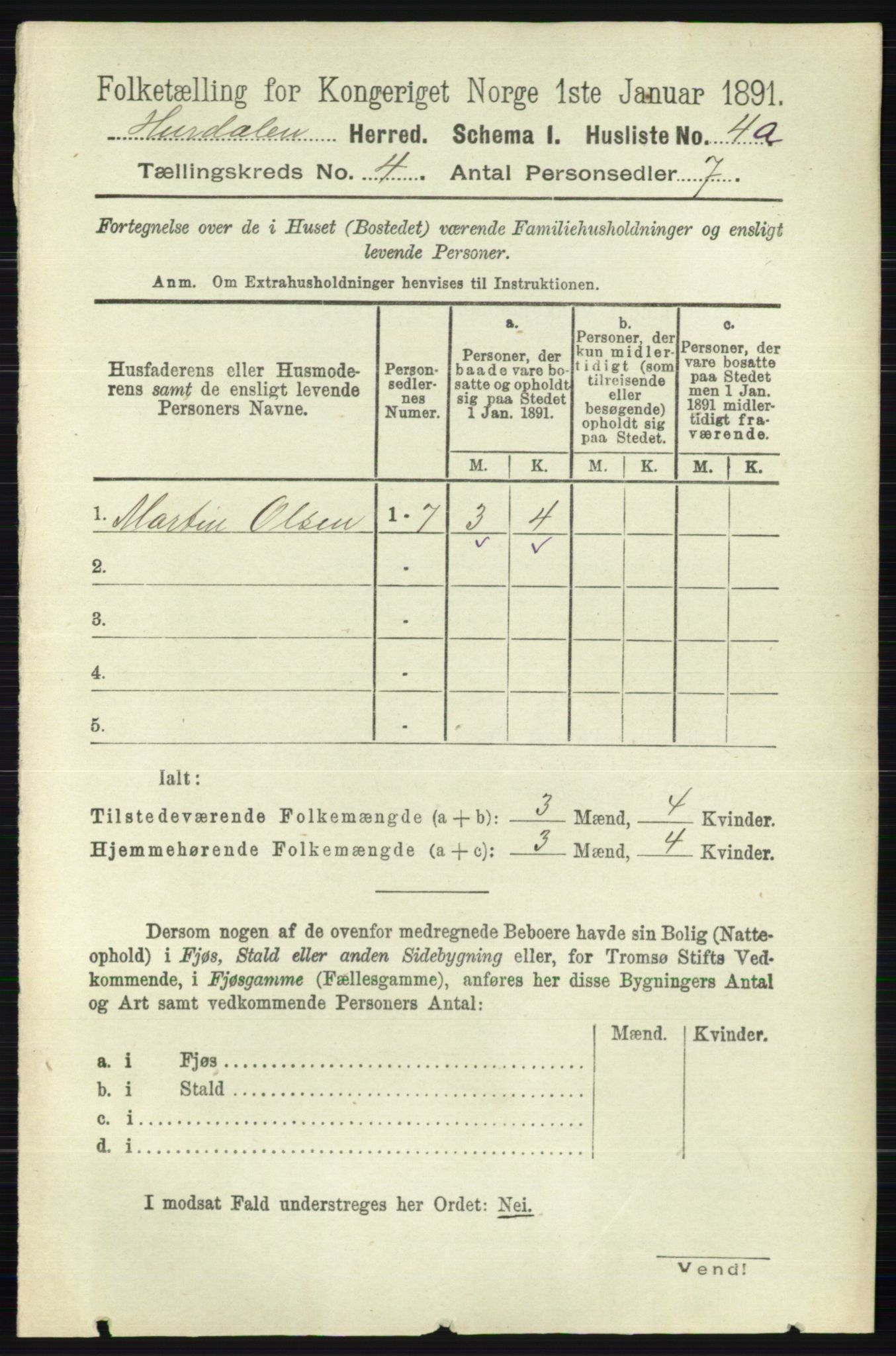 RA, 1891 census for 0239 Hurdal, 1891, p. 1326