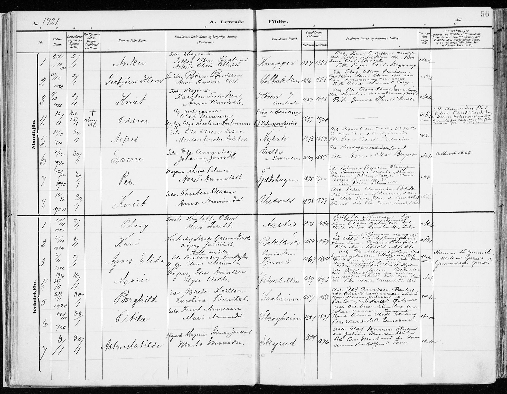 Nord-Odal prestekontor, SAH/PREST-032/H/Ha/Haa/L0009: Parish register (official) no. 9, 1902-1926, p. 56