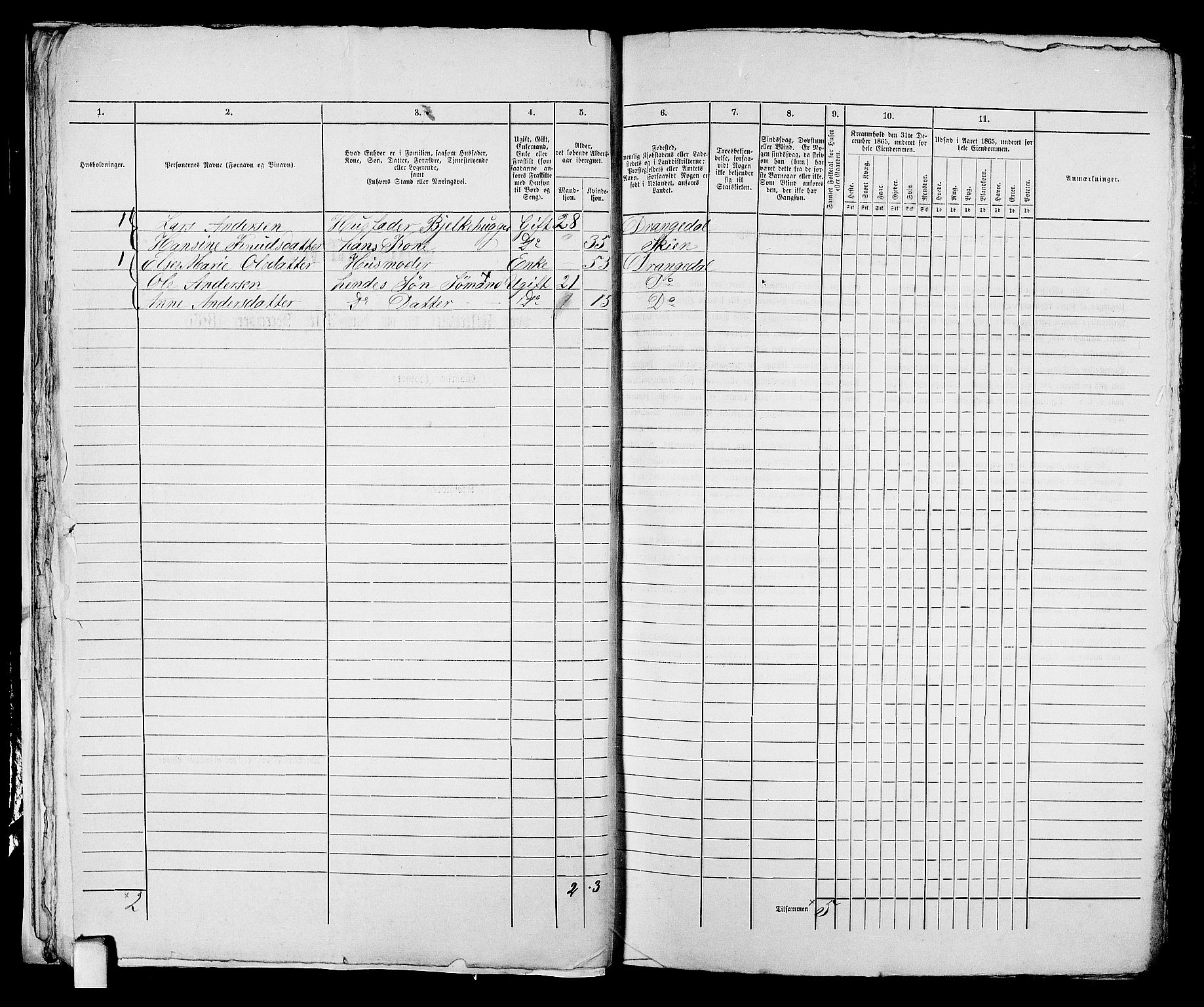 RA, 1865 census for Kragerø/Kragerø, 1865, p. 20