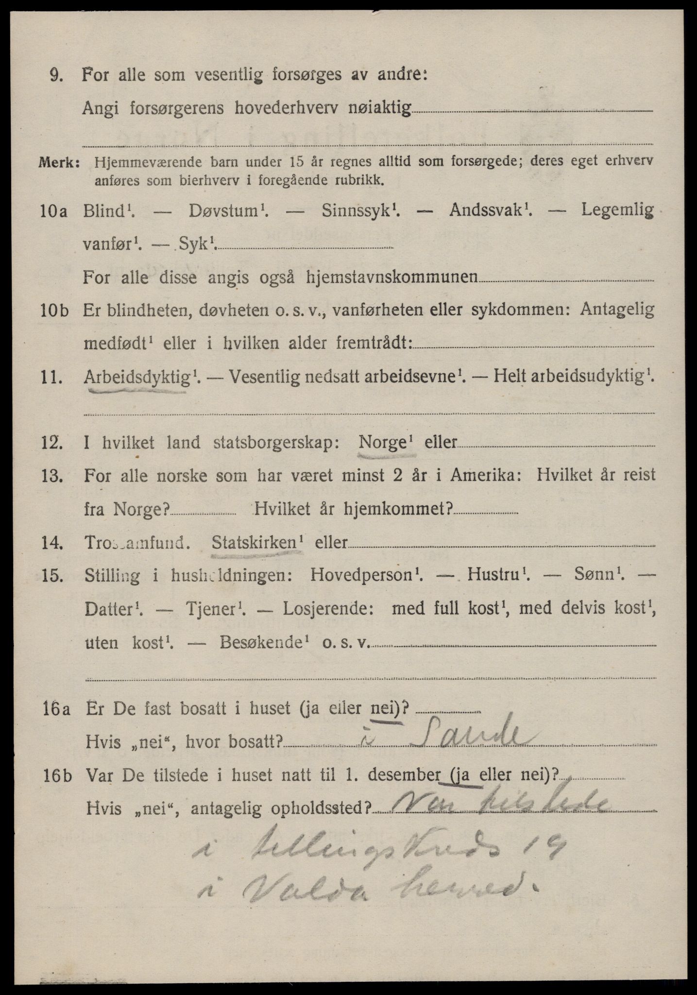 SAT, 1920 census for Volda, 1920, p. 10509