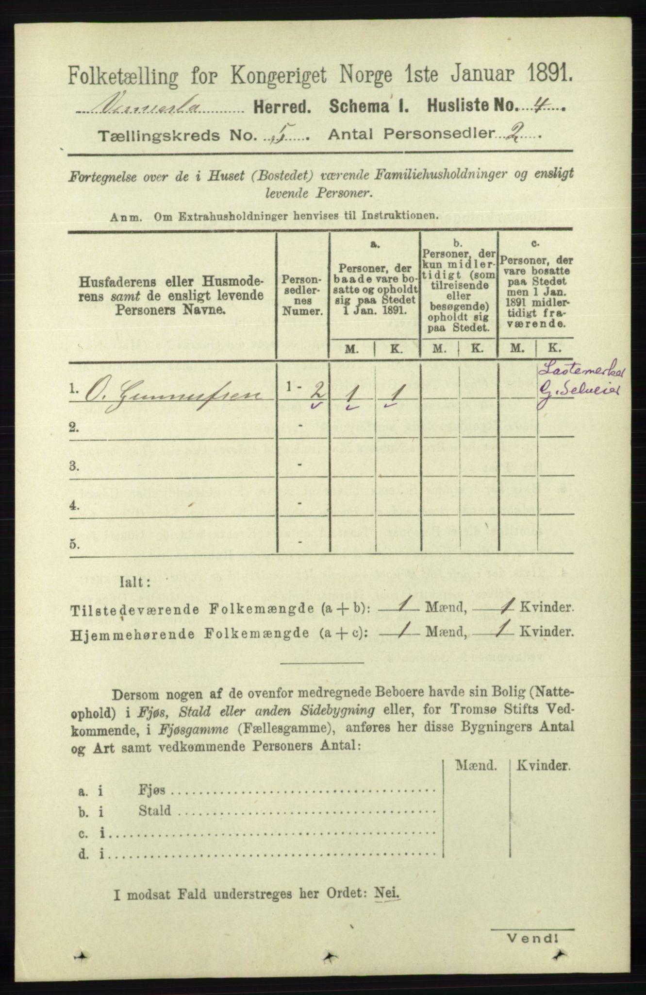 RA, 1891 census for 1014 Vennesla, 1891, p. 1157