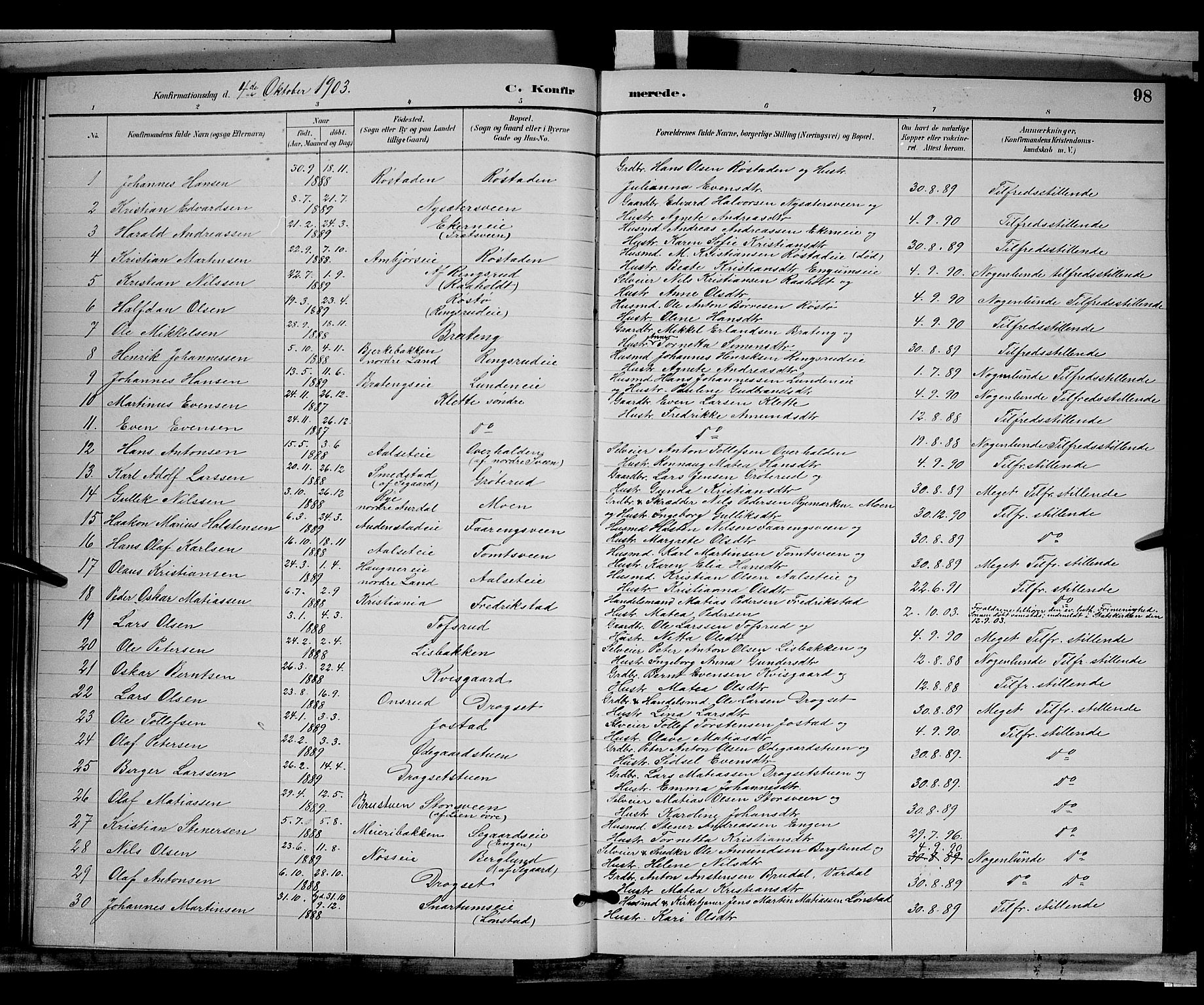 Biri prestekontor, SAH/PREST-096/H/Ha/Hab/L0003: Parish register (copy) no. 3, 1892-1905, p. 98