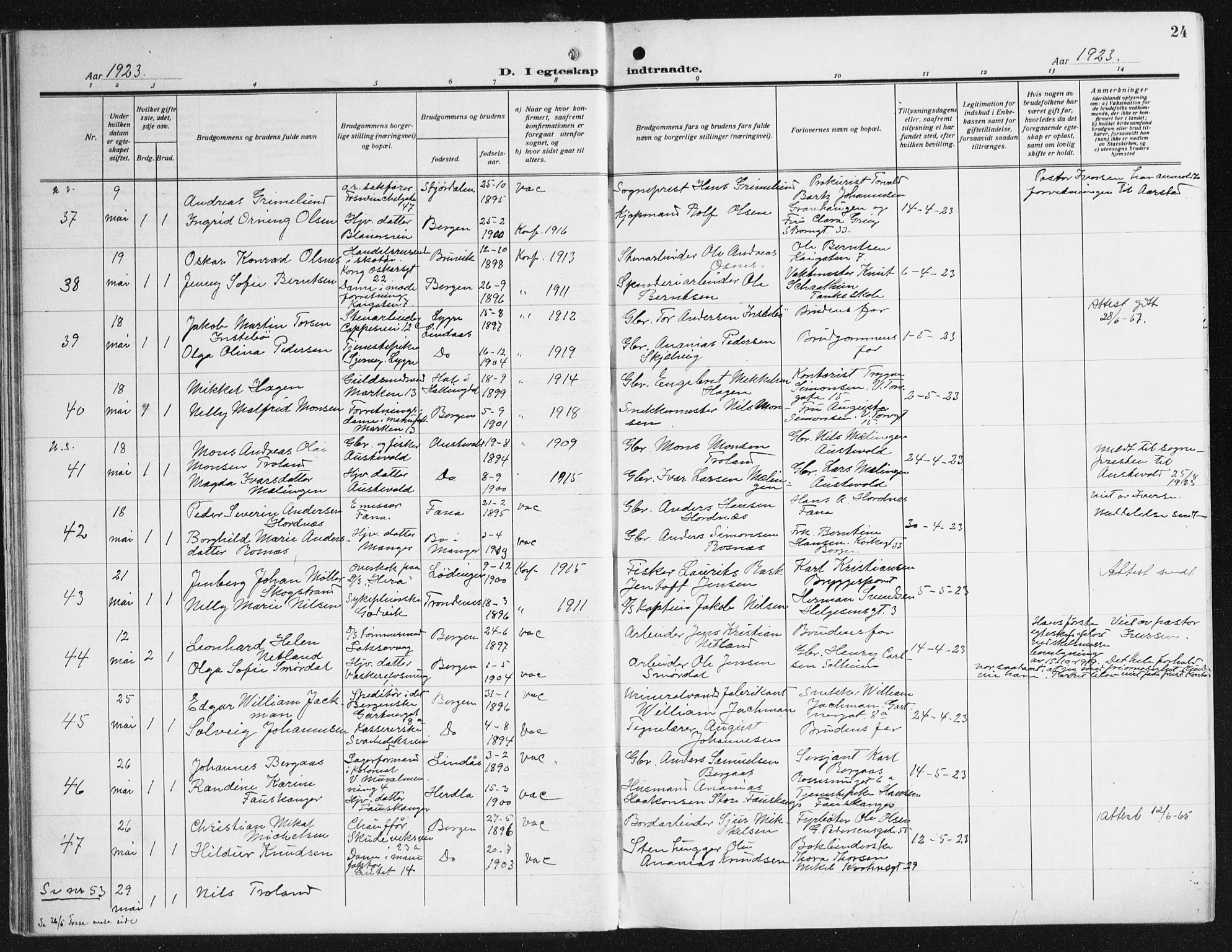 Domkirken sokneprestembete, AV/SAB-A-74801/H/Haa/L0039: Parish register (official) no. D 6, 1921-1937, p. 24