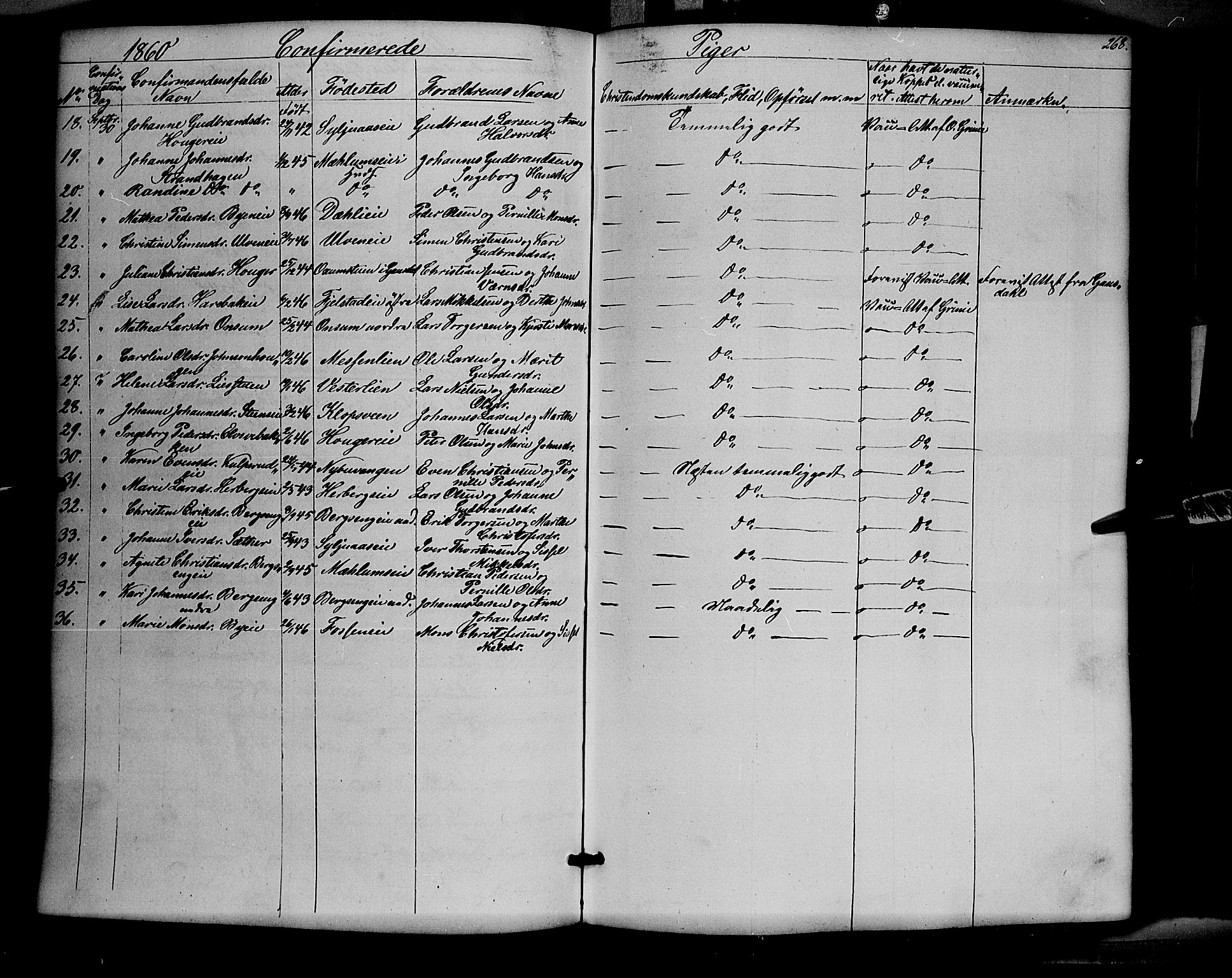 Ringsaker prestekontor, AV/SAH-PREST-014/K/Ka/L0009: Parish register (official) no. 9, 1850-1860, p. 268