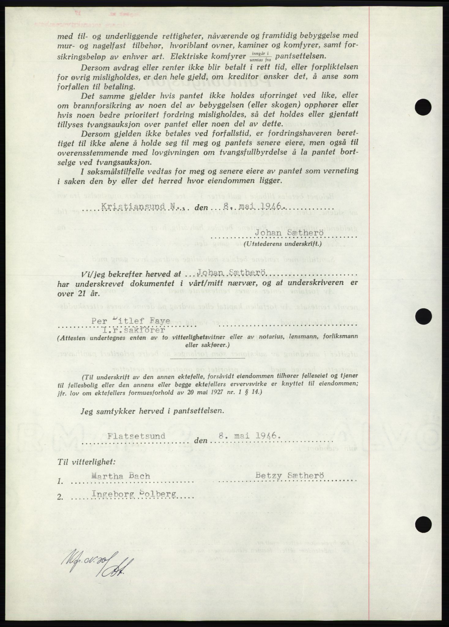 Nordmøre sorenskriveri, AV/SAT-A-4132/1/2/2Ca: Mortgage book no. B94, 1946-1946, Diary no: : 878/1946