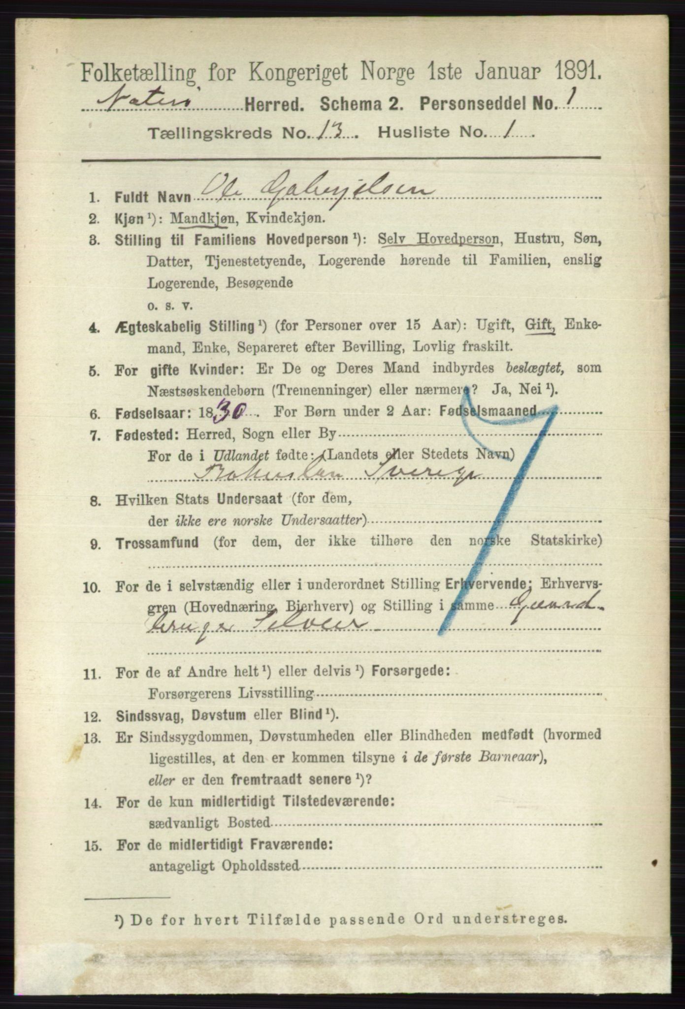 RA, 1891 census for 0722 Nøtterøy, 1891, p. 7019