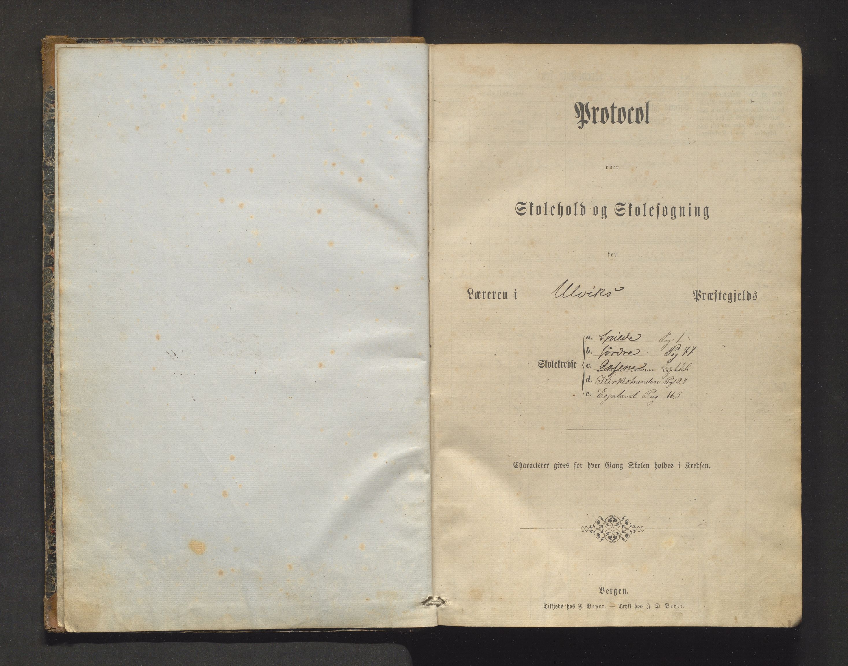 Granvin herad. Barneskulane, IKAH/1234-231/F/Fa/L0005: Skuleprotokoll for Spilde, Jørdre, Aasene, Kirkestranden og Espeland krinsar i Ulvik prestegjeld, 1866-1901