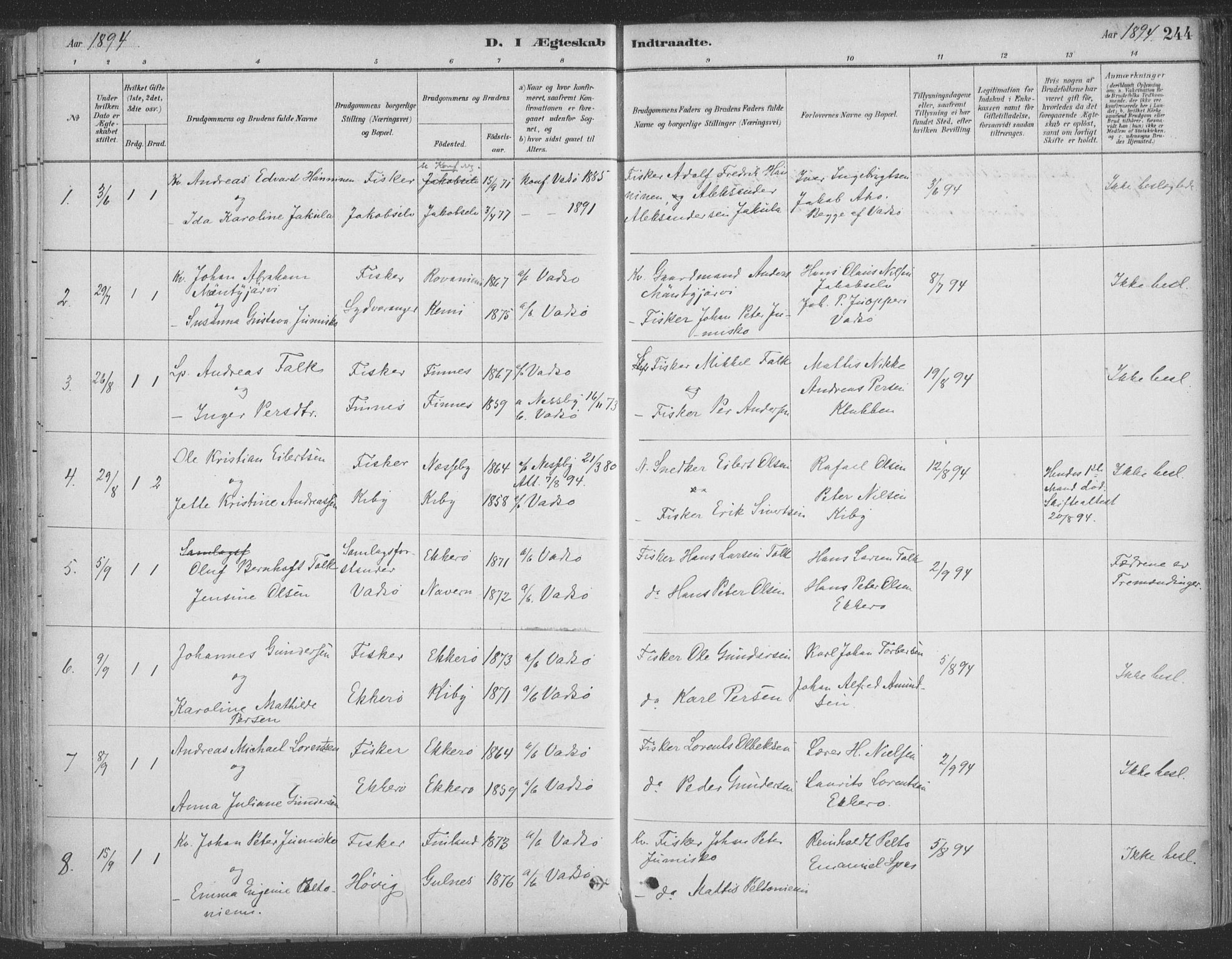 Vadsø sokneprestkontor, SATØ/S-1325/H/Ha/L0009kirke: Parish register (official) no. 9, 1881-1917, p. 244