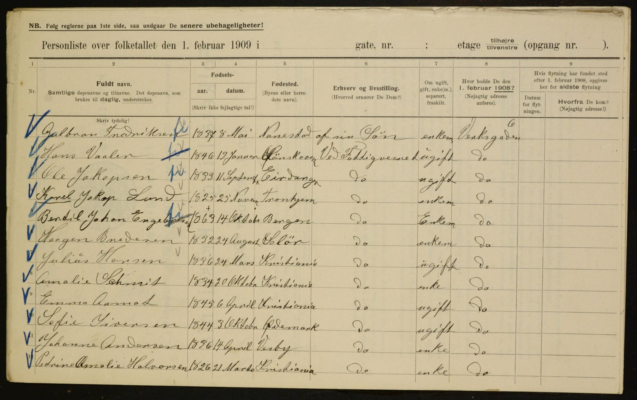 OBA, Municipal Census 1909 for Kristiania, 1909, p. 110617