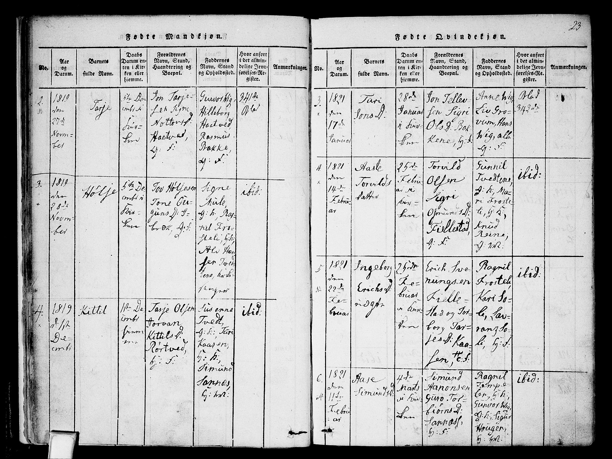 Nissedal kirkebøker, AV/SAKO-A-288/F/Fa/L0002: Parish register (official) no. I 2, 1814-1845, p. 23