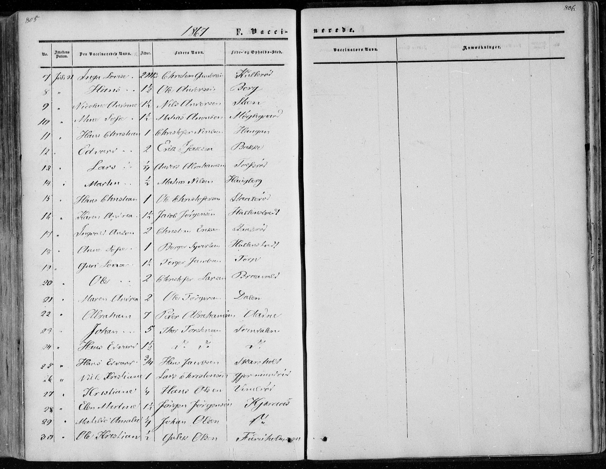 Andebu kirkebøker, AV/SAKO-A-336/F/Fa/L0005: Parish register (official) no. 5, 1857-1870, p. 805-806