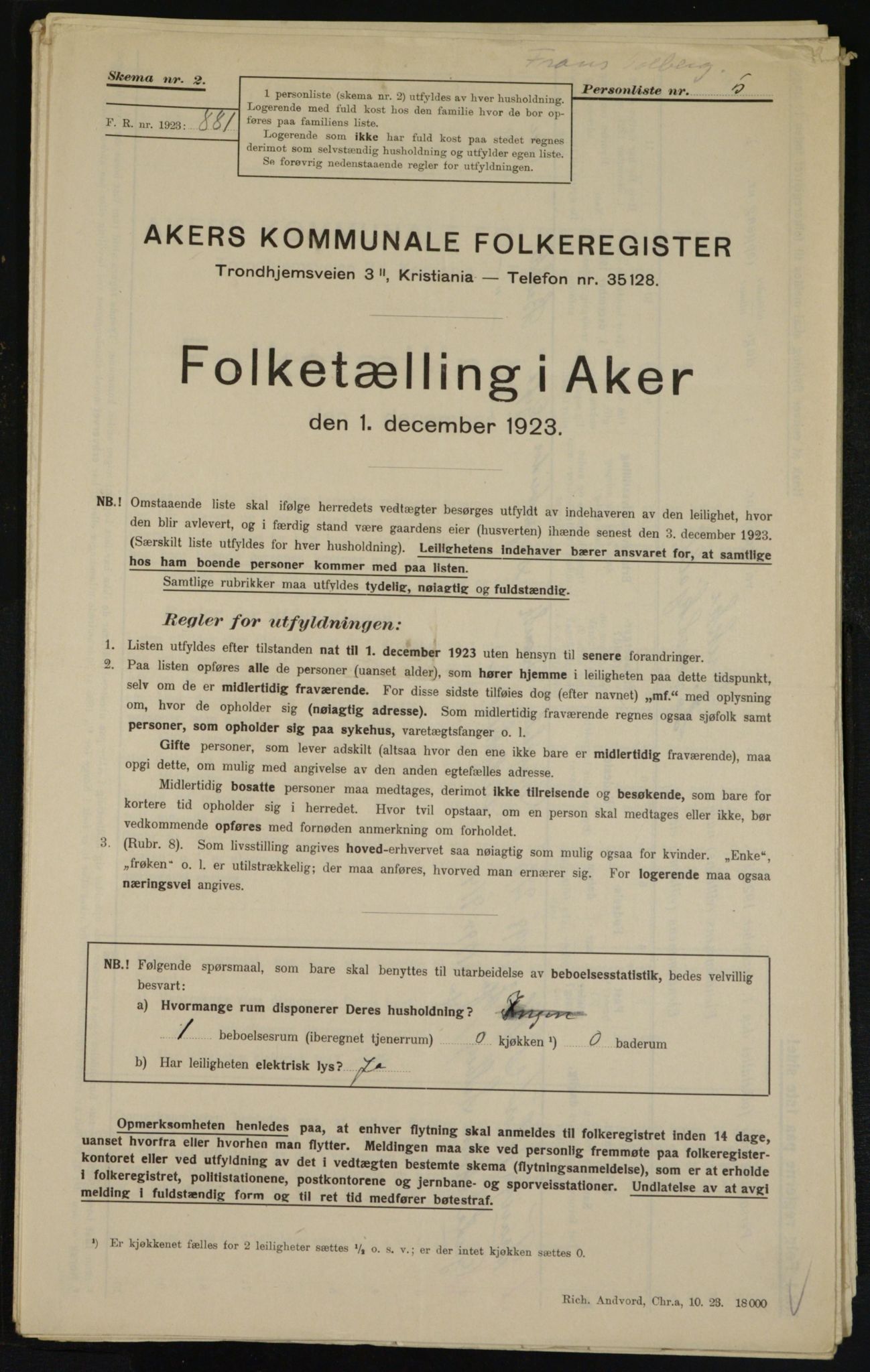 , Municipal Census 1923 for Aker, 1923, p. 13232