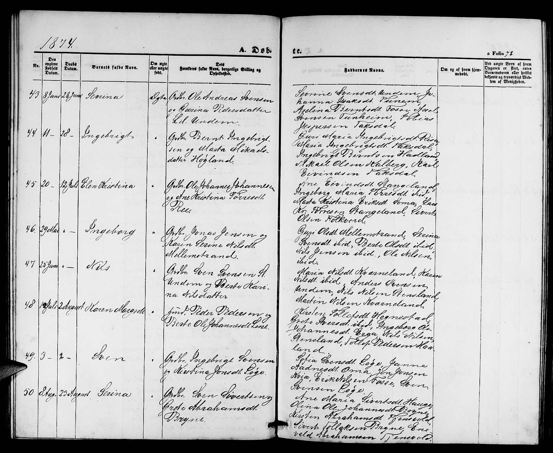 Lye sokneprestkontor, AV/SAST-A-101794/001/30BB/L0004: Parish register (copy) no. B 4, 1868-1878, p. 72