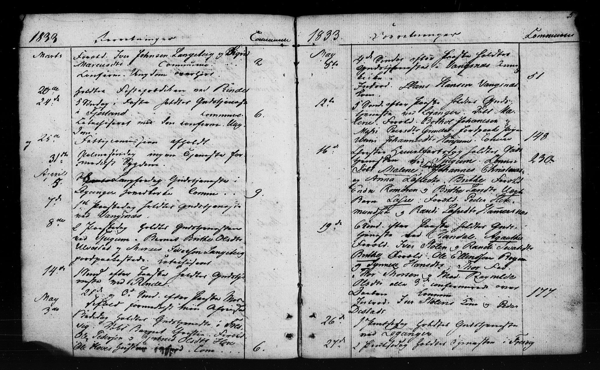 Leikanger sokneprestembete, SAB/A-81001: Curate's parish register no. A 1A, 1833-1838, p. 4-5