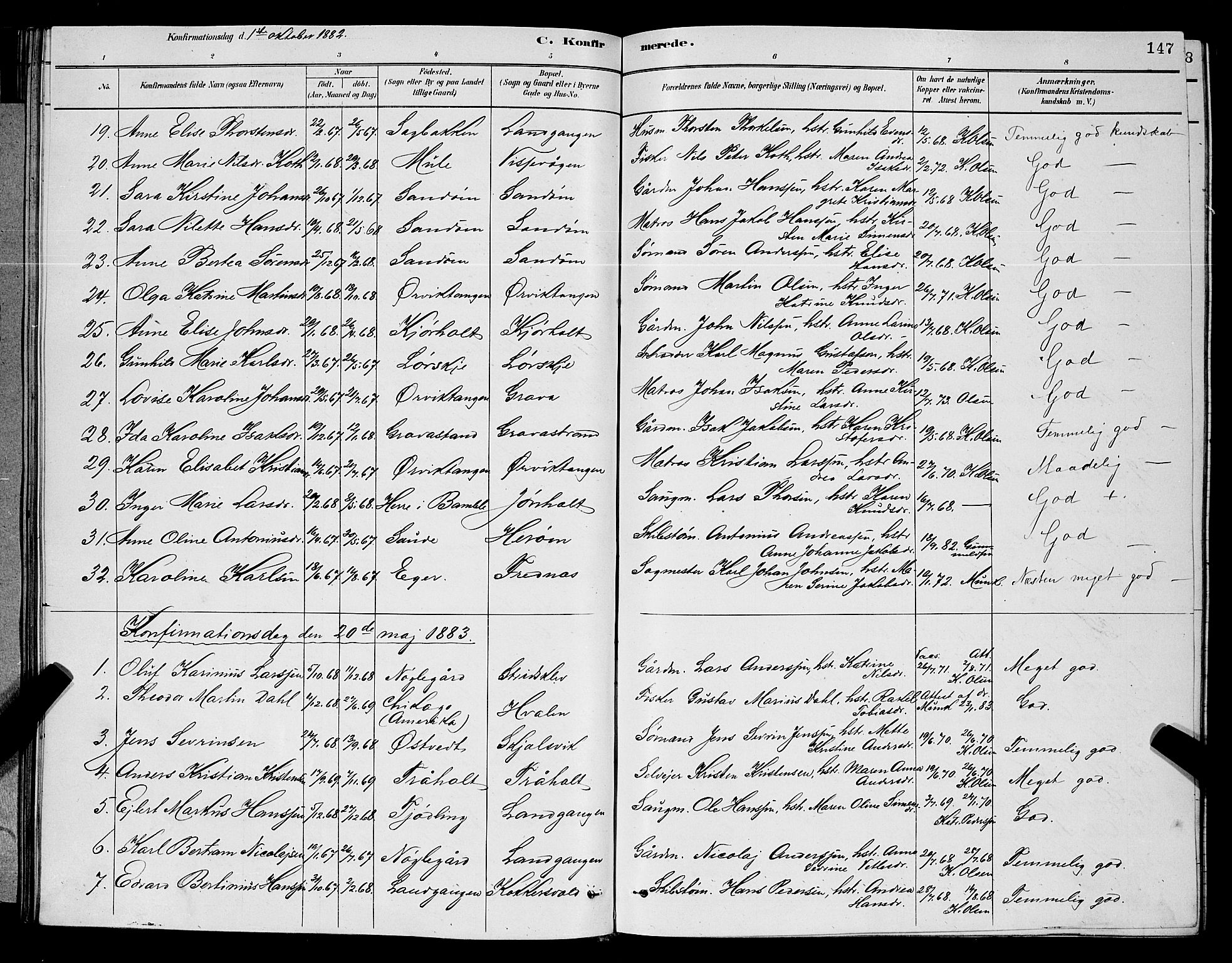 Eidanger kirkebøker, SAKO/A-261/G/Ga/L0002: Parish register (copy) no. 2, 1879-1892, p. 147