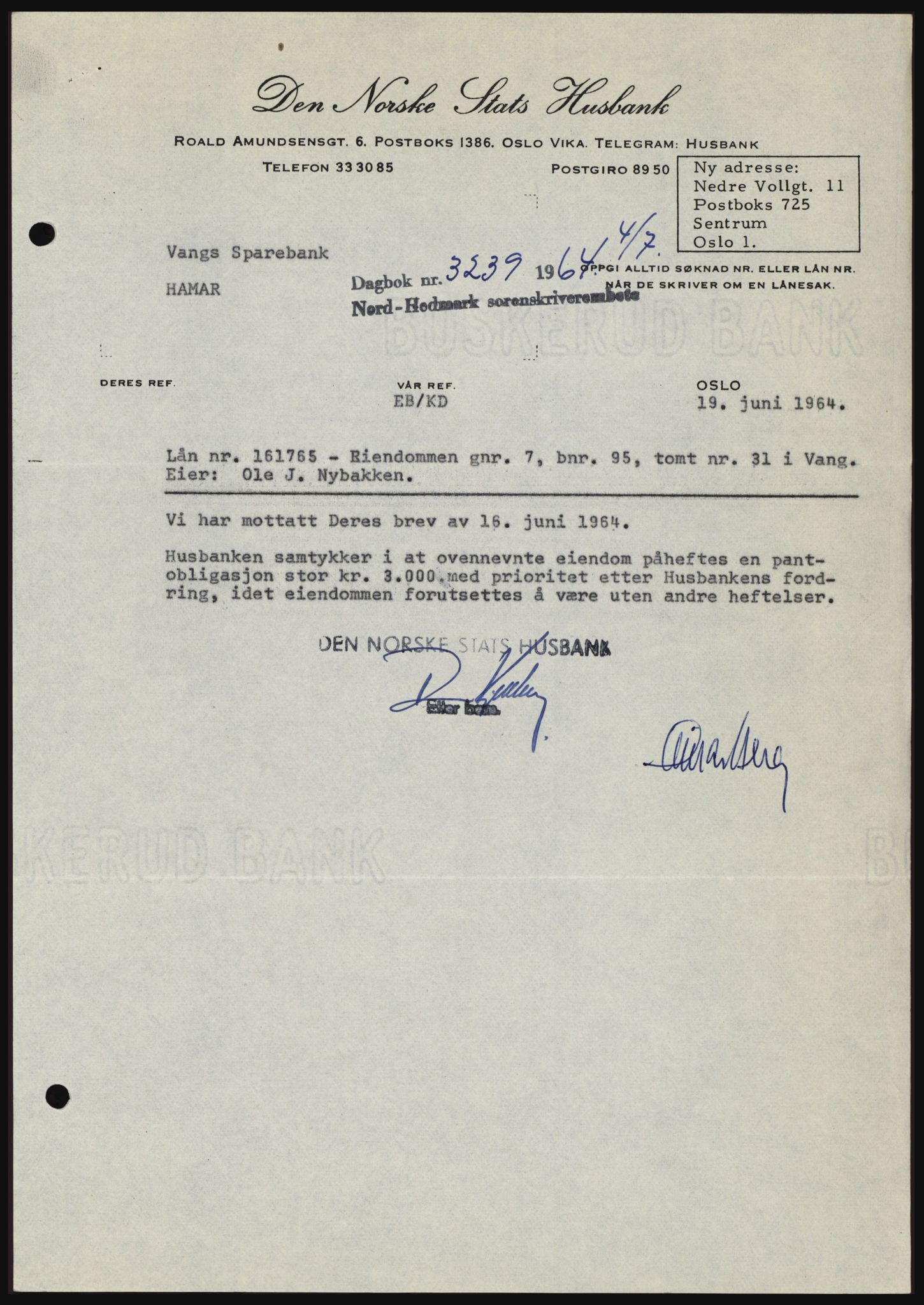 Nord-Hedmark sorenskriveri, SAH/TING-012/H/Hc/L0020: Mortgage book no. 20, 1964-1964, Diary no: : 3239/1964