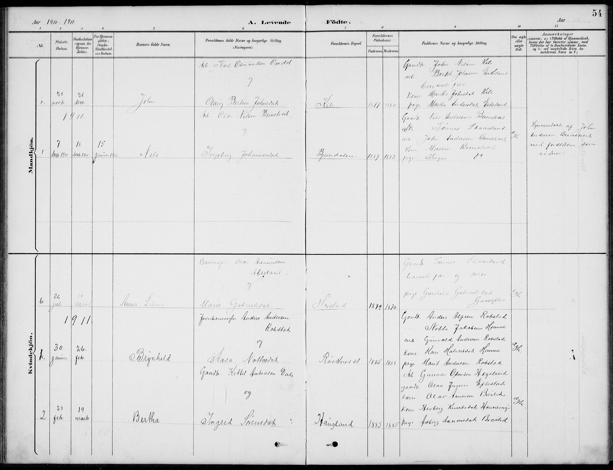 Vennesla sokneprestkontor, AV/SAK-1111-0045/Fb/Fba/L0003: Parish register (copy) no. B 3, 1890-1919, p. 54