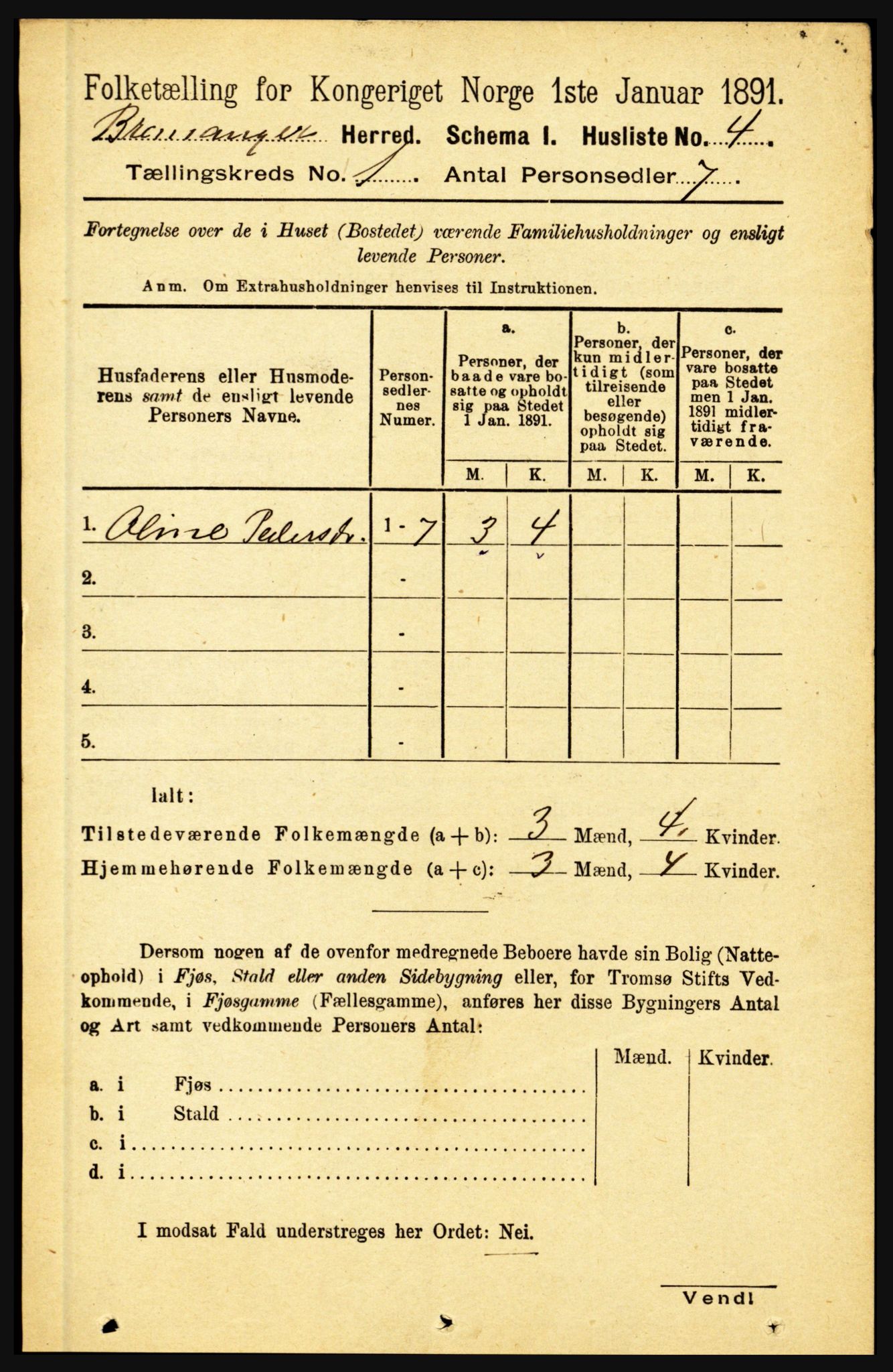 RA, 1891 census for 1438 Bremanger, 1891, p. 21