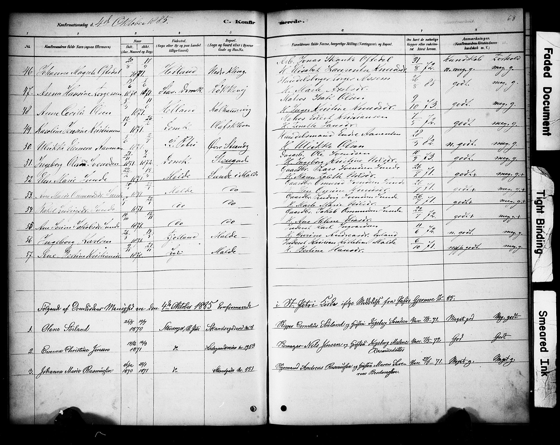 Domkirken sokneprestkontor, AV/SAST-A-101812/001/30/30BA/L0028: Parish register (official) no. A 27, 1878-1896, p. 68