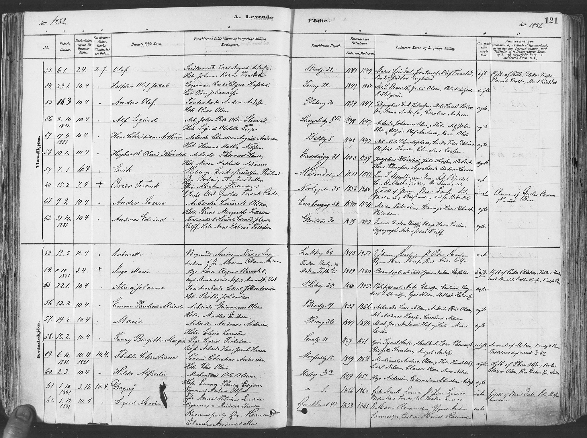 Grønland prestekontor Kirkebøker, SAO/A-10848/F/Fa/L0007: Parish register (official) no. 7, 1878-1888, p. 121