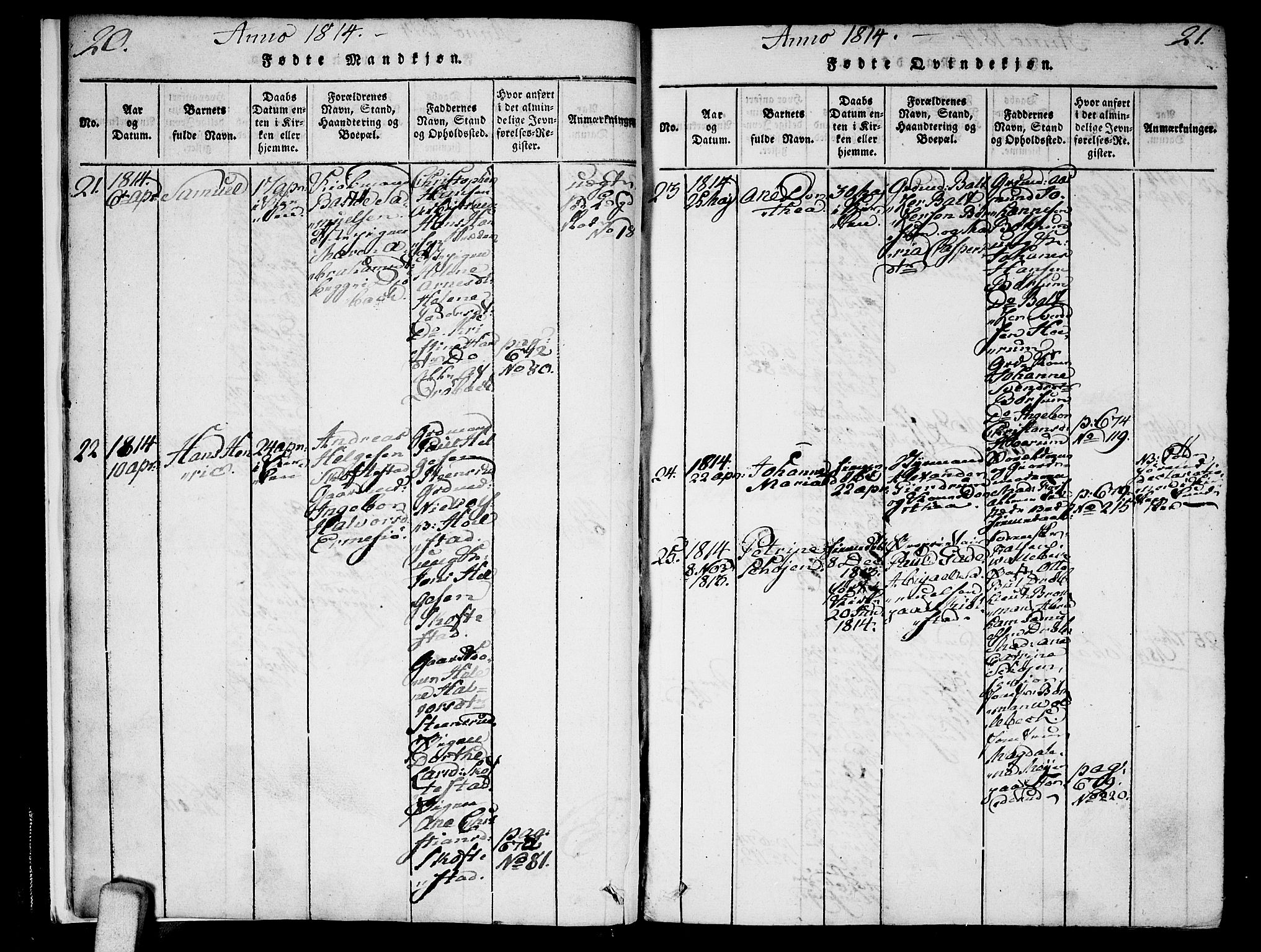 Ås prestekontor Kirkebøker, AV/SAO-A-10894/F/Fa/L0003: Parish register (official) no. I 3, 1814-1818, p. 20-21