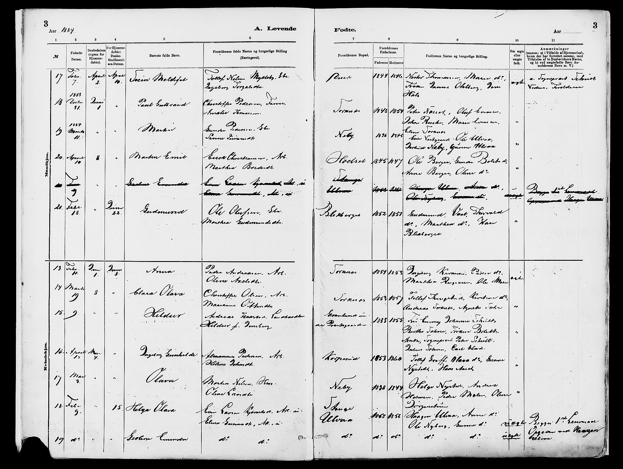 Åmot prestekontor, Hedmark, AV/SAH-PREST-056/H/Ha/Haa/L0010: Parish register (official) no. 10, 1884-1889, p. 3