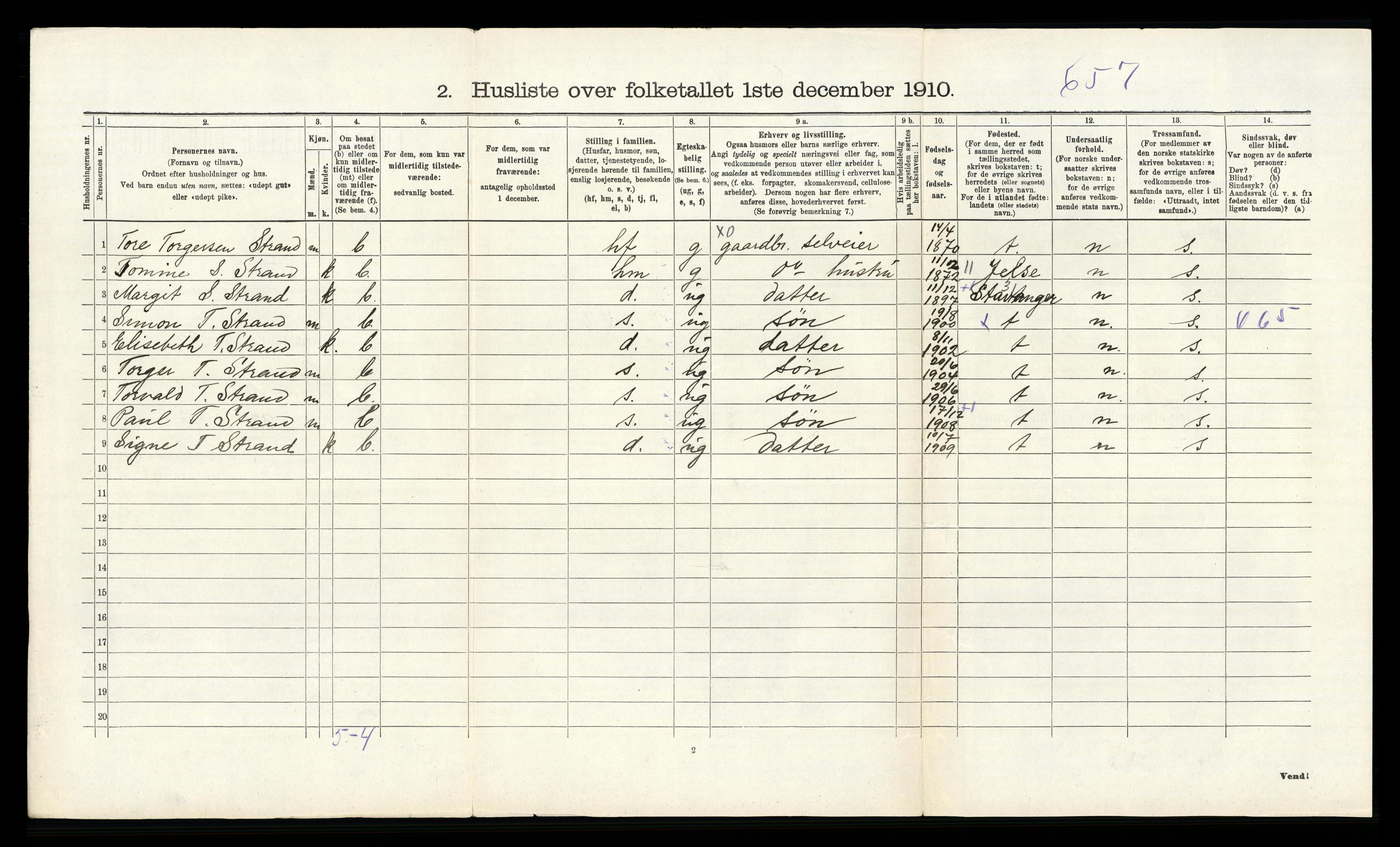 RA, 1910 census for Strand, 1910, p. 504