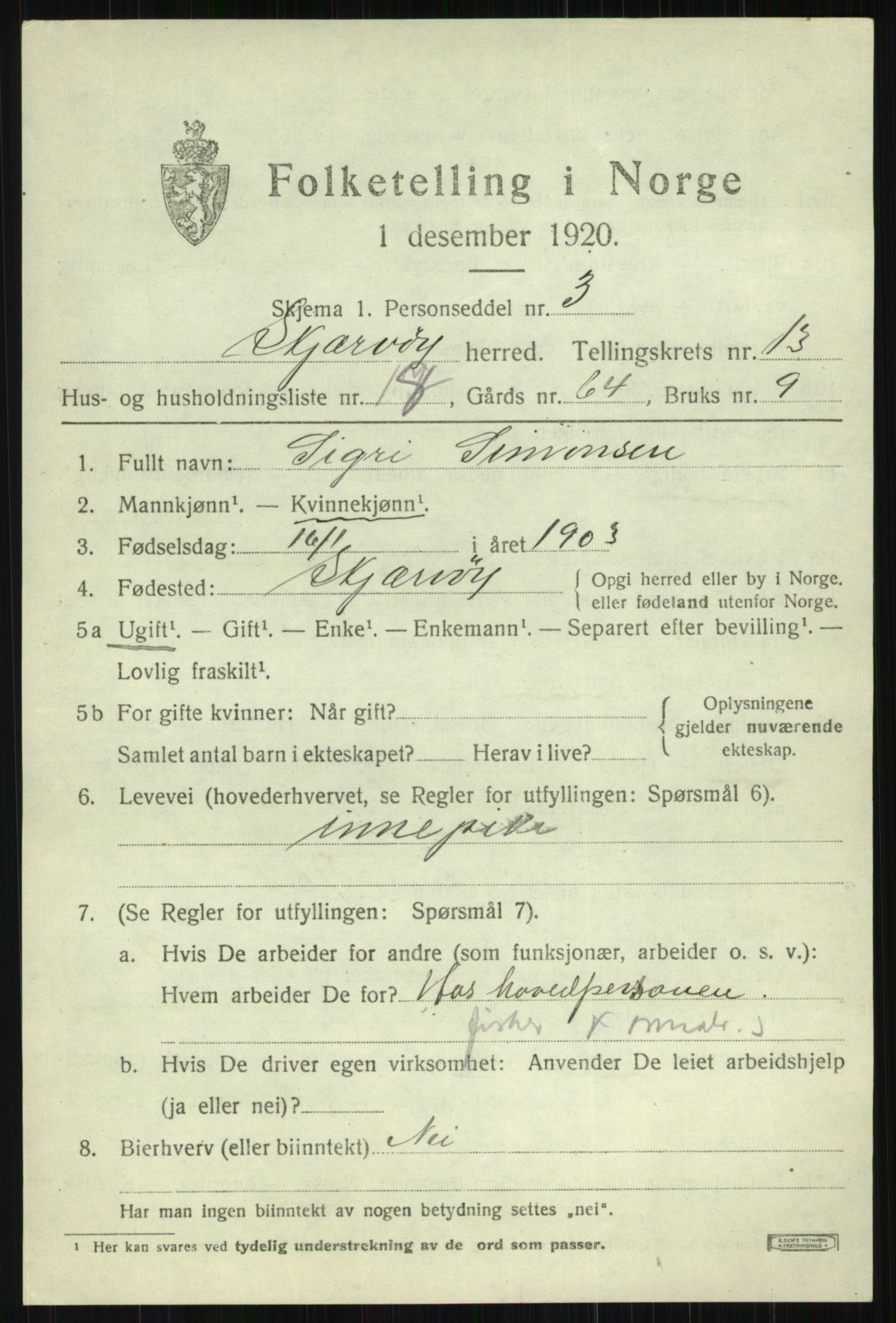 SATØ, 1920 census for Skjervøy, 1920, p. 6621