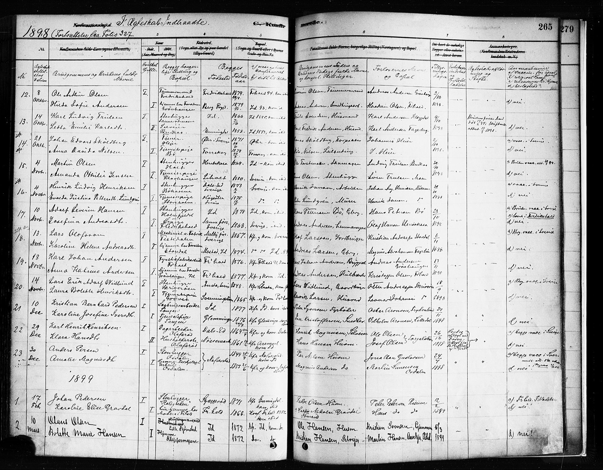 Idd prestekontor Kirkebøker, SAO/A-10911/F/Fc/L0006a: Parish register (official) no. III 6A, 1878-1903, p. 265