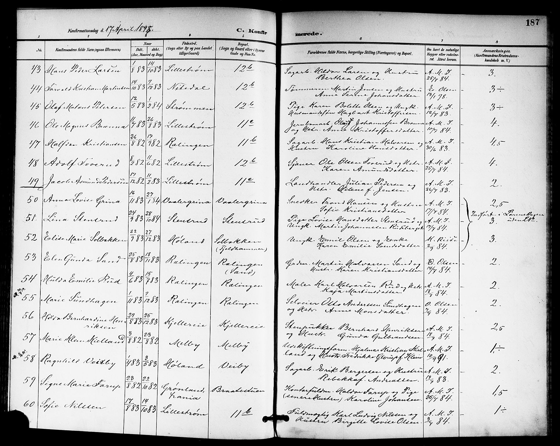 Skedsmo prestekontor Kirkebøker, AV/SAO-A-10033a/G/Ga/L0005a: Parish register (copy) no. I 5A, 1896-1901, p. 187