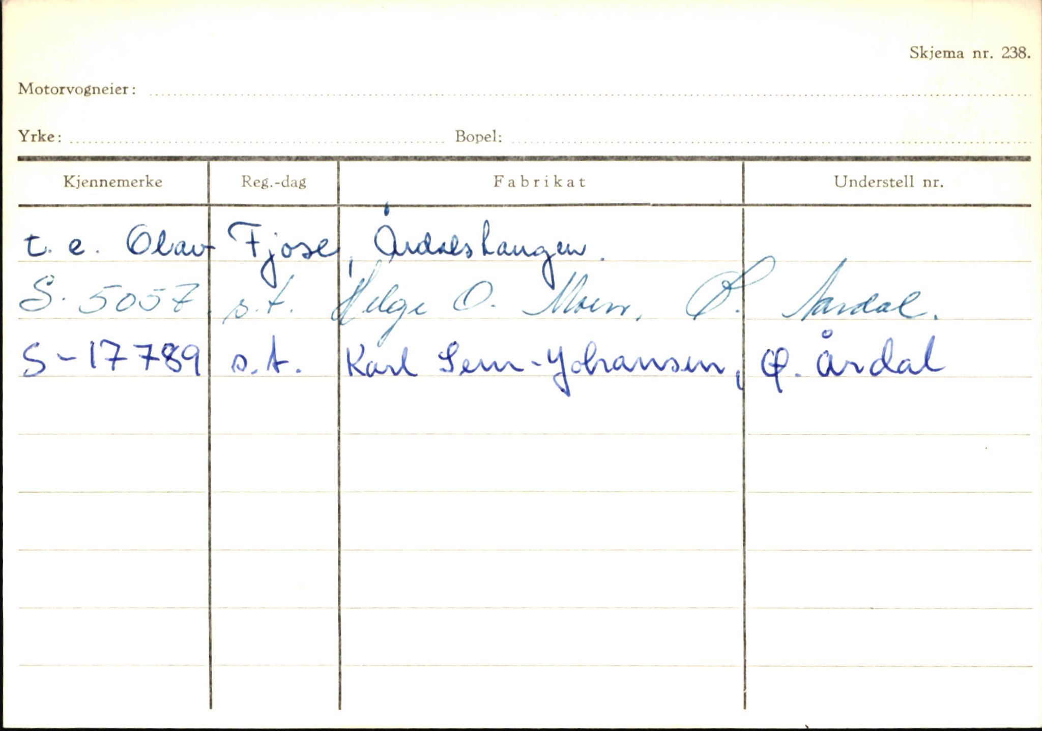 Statens vegvesen, Sogn og Fjordane vegkontor, AV/SAB-A-5301/4/F/L0146: Registerkort Årdal R-Å samt diverse kort, 1945-1975, p. 1301