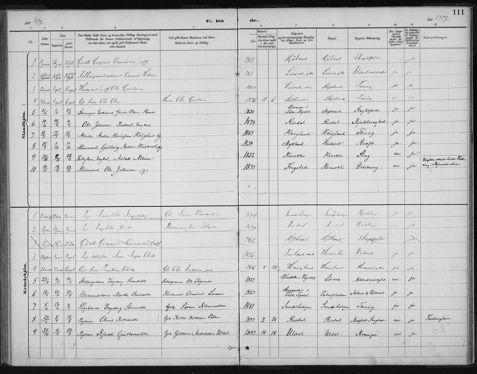 Herefoss sokneprestkontor, SAK/1111-0019/F/Fa/Fac/L0002: Parish register (official) no. A 2, 1887-1915, p. 111