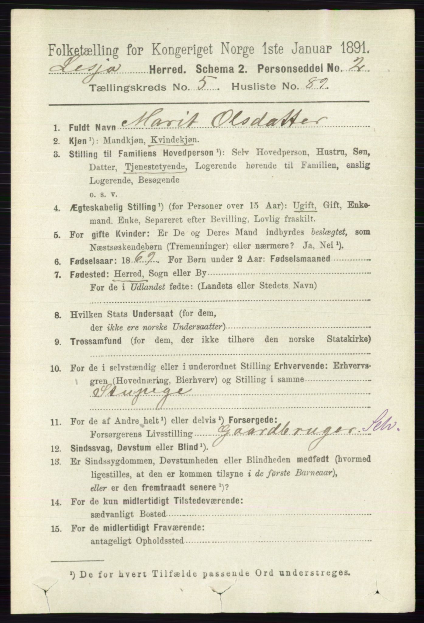 RA, 1891 census for 0512 Lesja, 1891, p. 2084