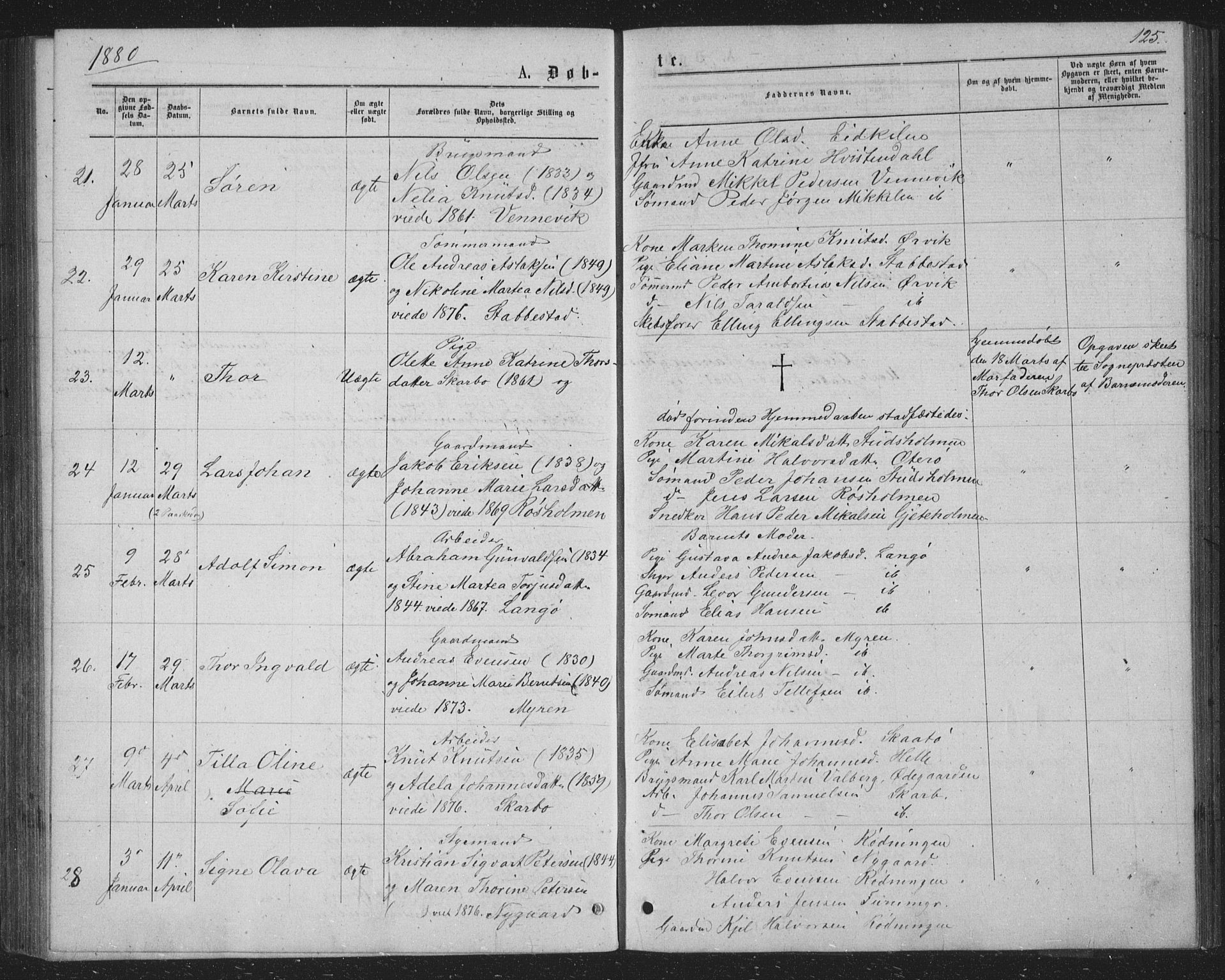 Skåtøy kirkebøker, AV/SAKO-A-304/G/Ga/L0002: Parish register (copy) no. I 2, 1872-1884, p. 125