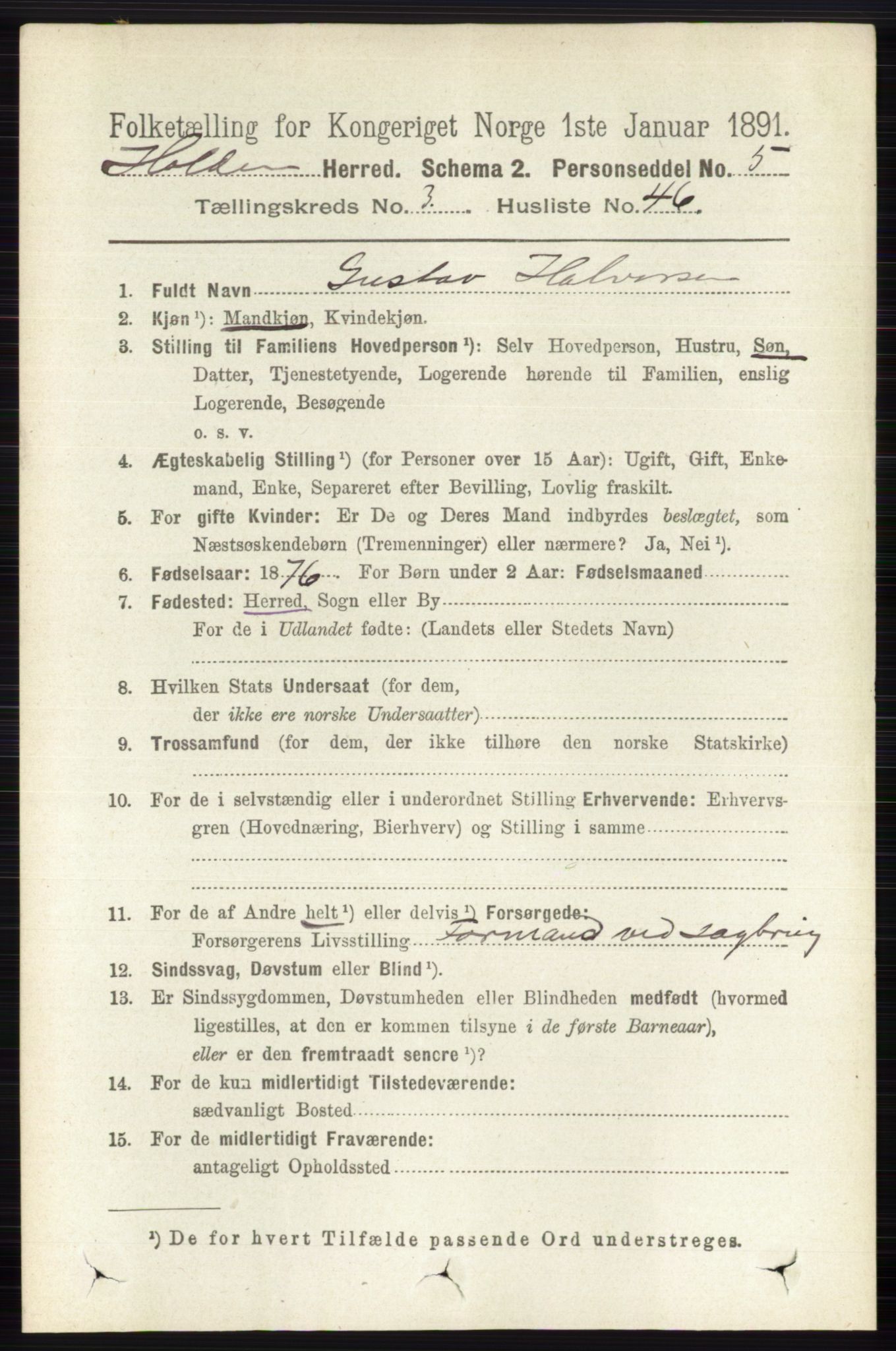 RA, 1891 census for 0819 Holla, 1891, p. 1827