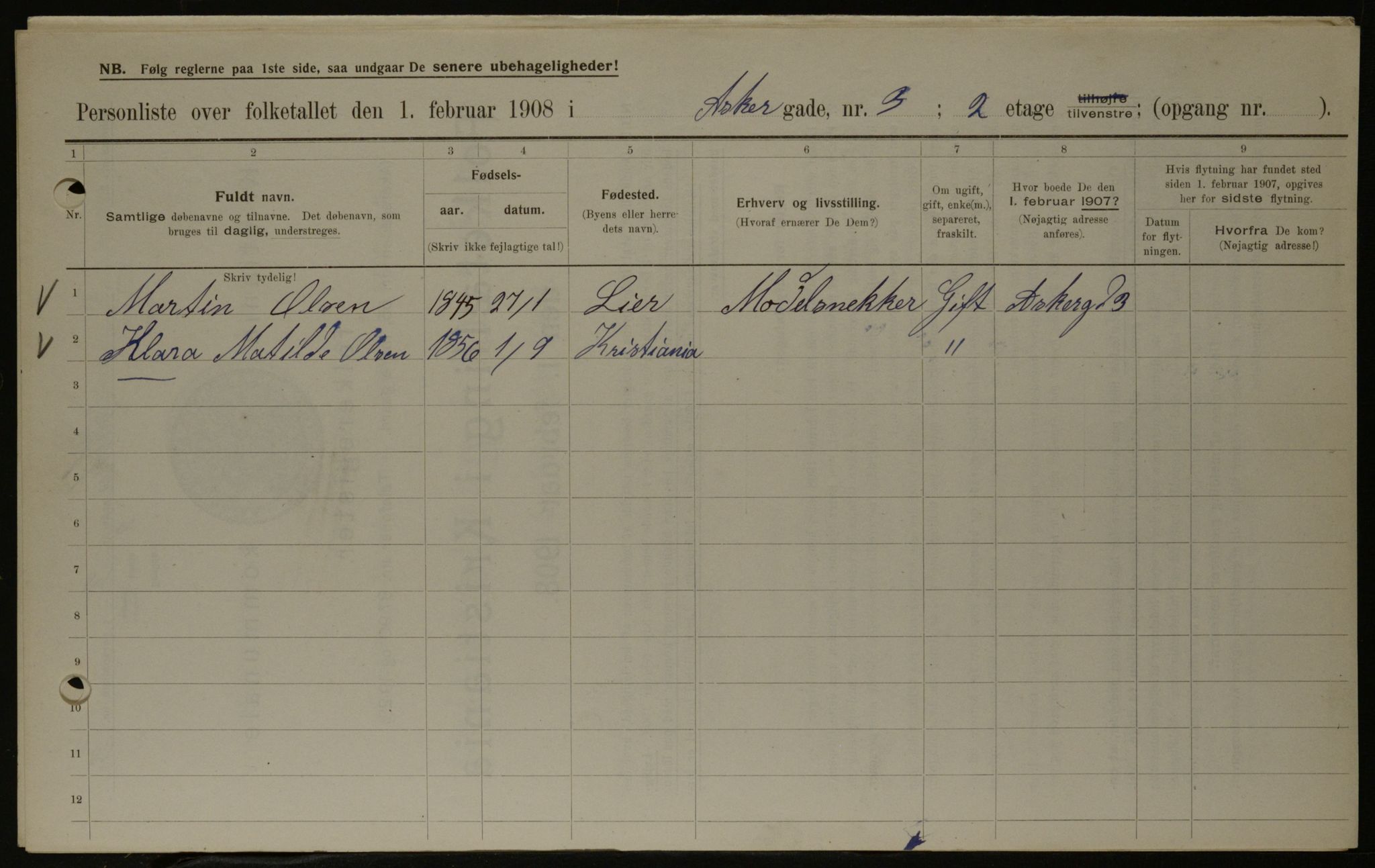 OBA, Municipal Census 1908 for Kristiania, 1908, p. 2623