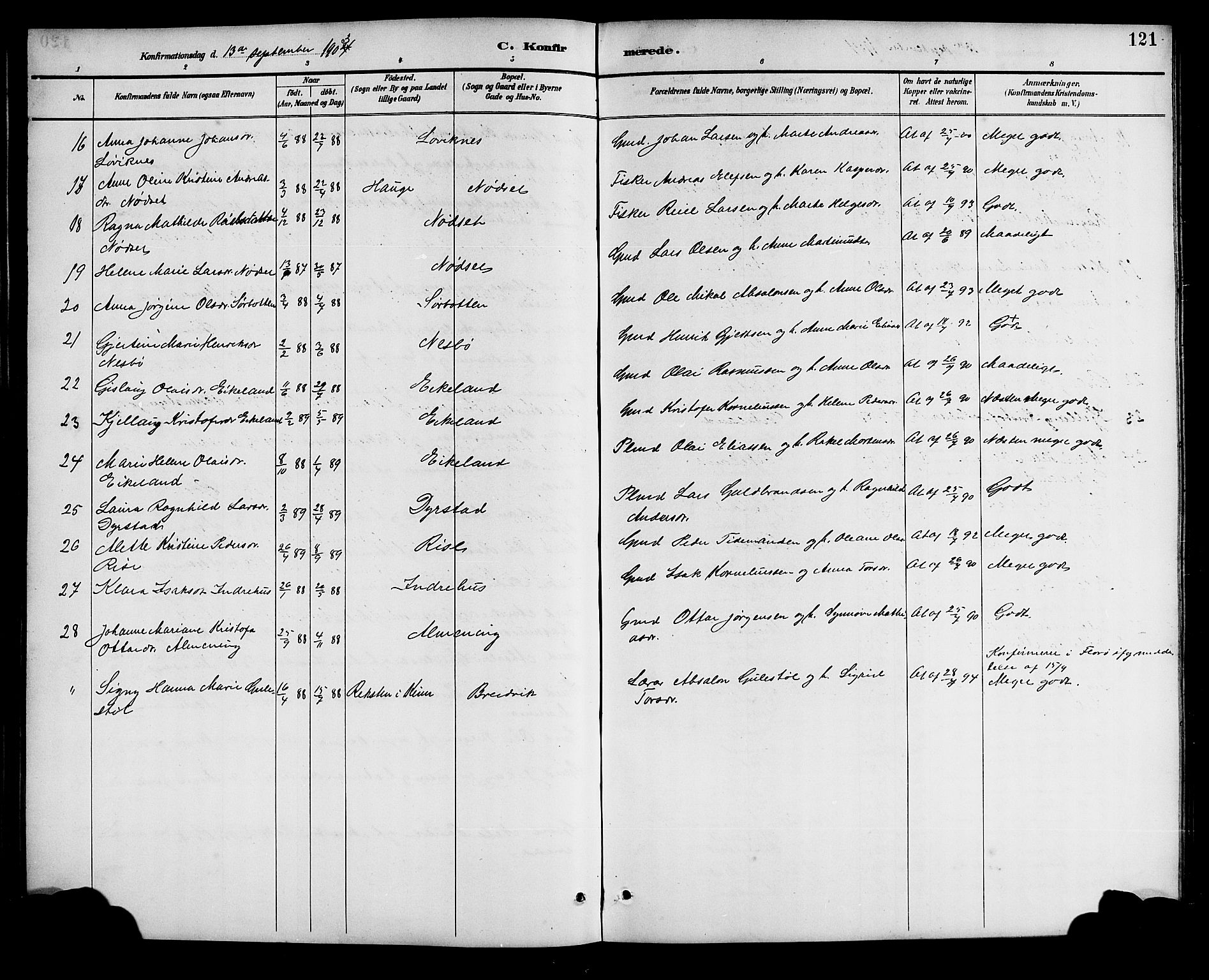 Bremanger sokneprestembete, SAB/A-82201/H/Hab/Haba/L0003: Parish register (copy) no. A 3, 1890-1908, p. 121