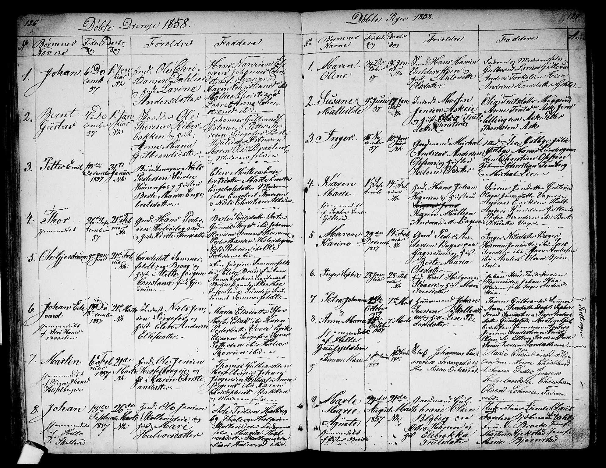 Norderhov kirkebøker, AV/SAKO-A-237/G/Ga/L0005: Parish register (copy) no. I 5, 1849-1863, p. 126-127