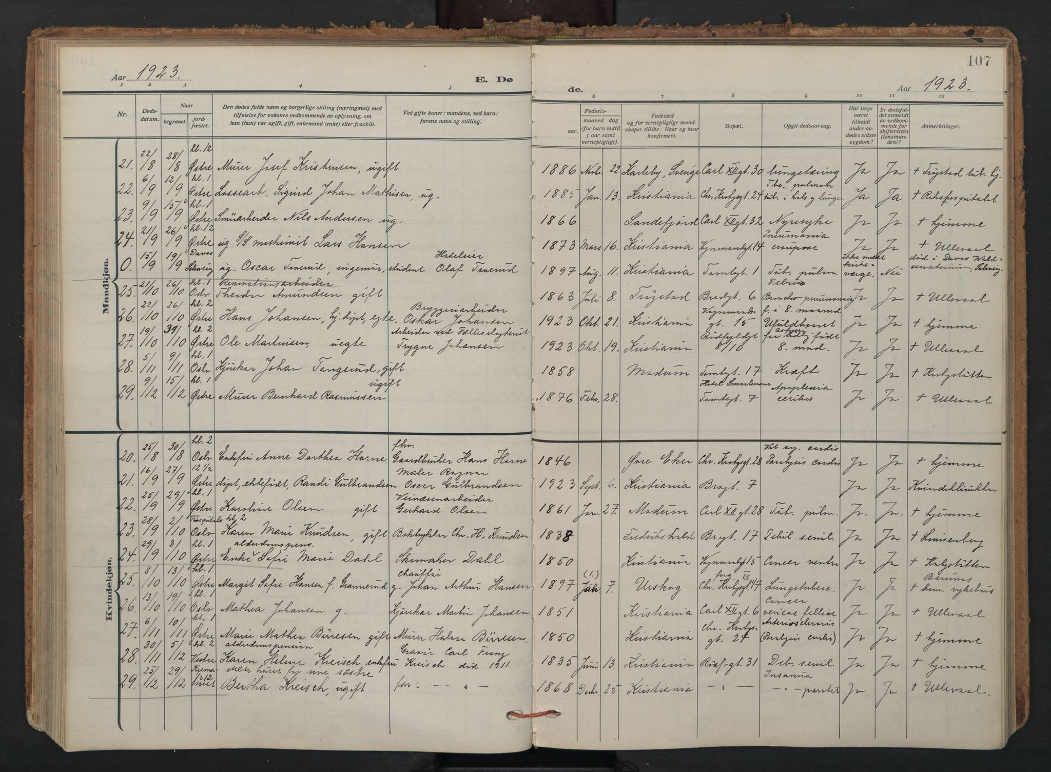 Vaterland prestekontor Kirkebøker, AV/SAO-A-10880/F/Fa/L0003: Parish register (official) no. 3, 1922-1944, p. 107