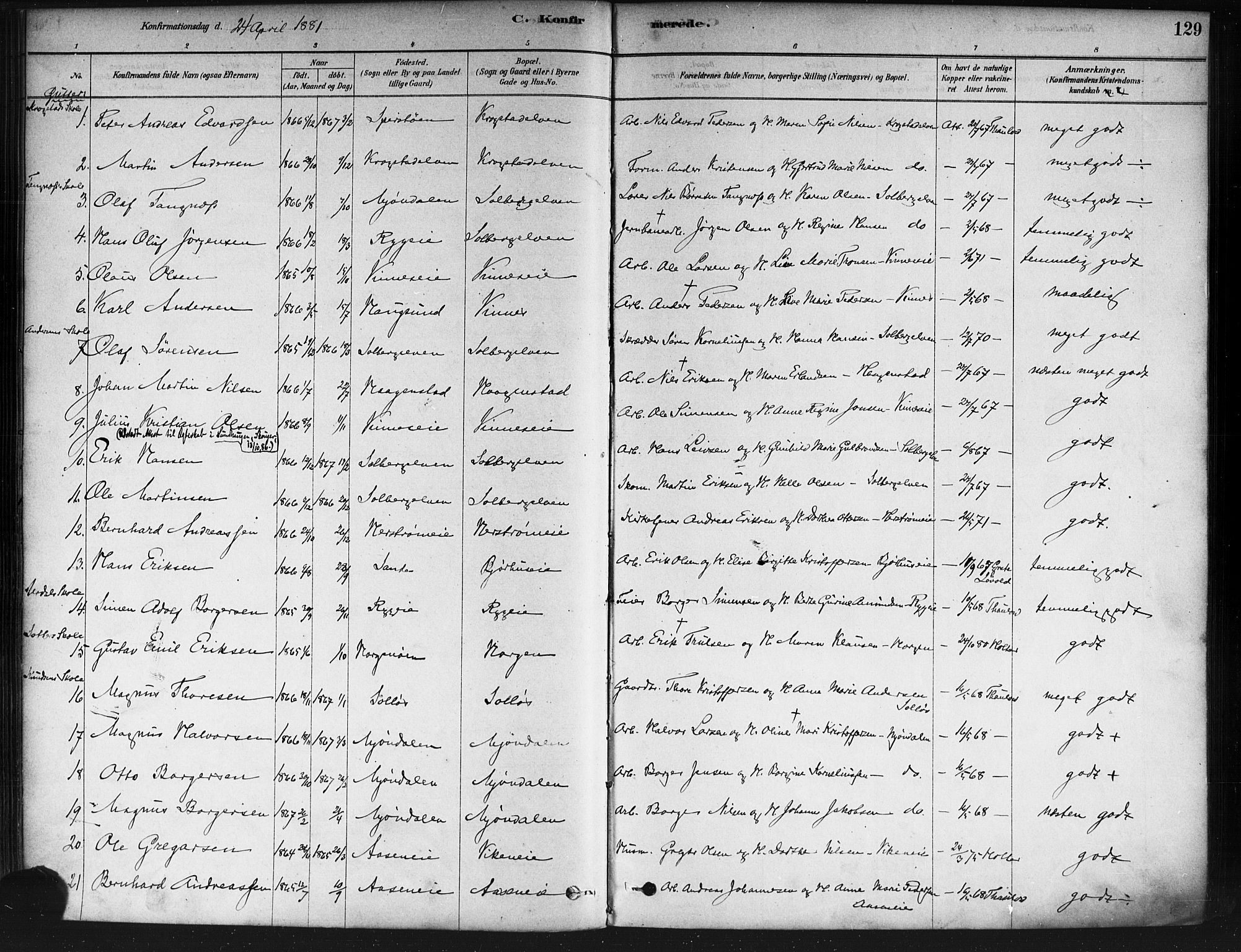 Nedre Eiker kirkebøker, AV/SAKO-A-612/F/Fa/L0002: Parish register (official) no. 2, 1878-1885, p. 129