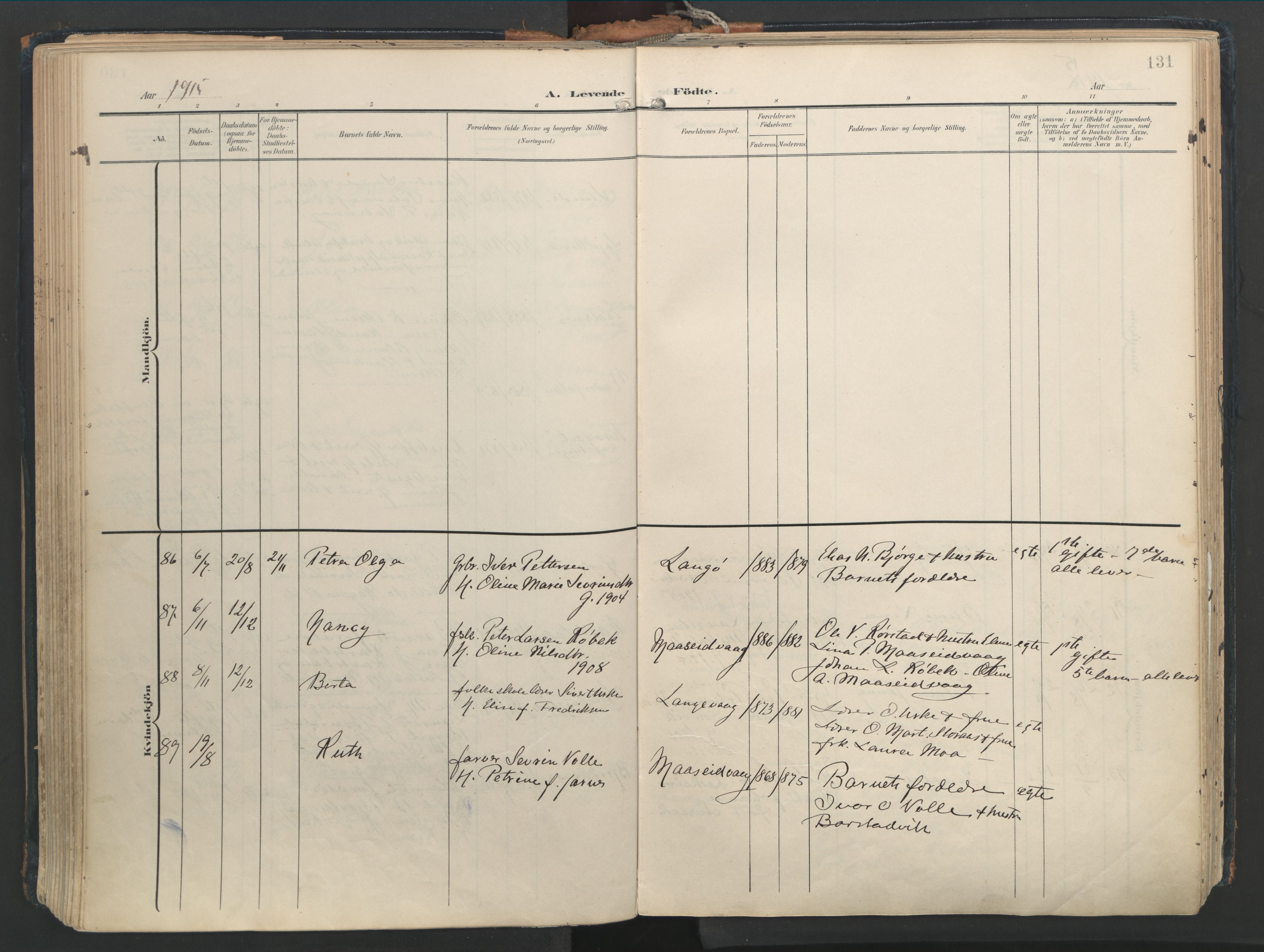 Ministerialprotokoller, klokkerbøker og fødselsregistre - Møre og Romsdal, SAT/A-1454/528/L0411: Parish register (official) no. 528A20, 1907-1920, p. 131