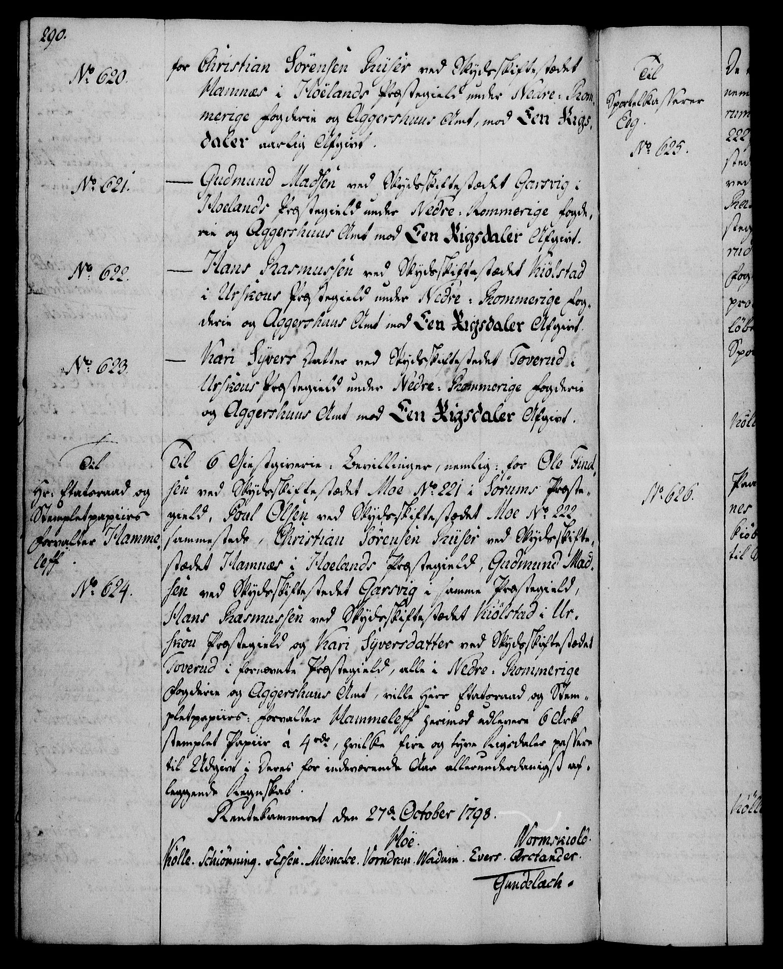 Rentekammeret, Kammerkanselliet, AV/RA-EA-3111/G/Gg/Gga/L0016: Norsk ekspedisjonsprotokoll med register (merket RK 53.16), 1794-1800, p. 290