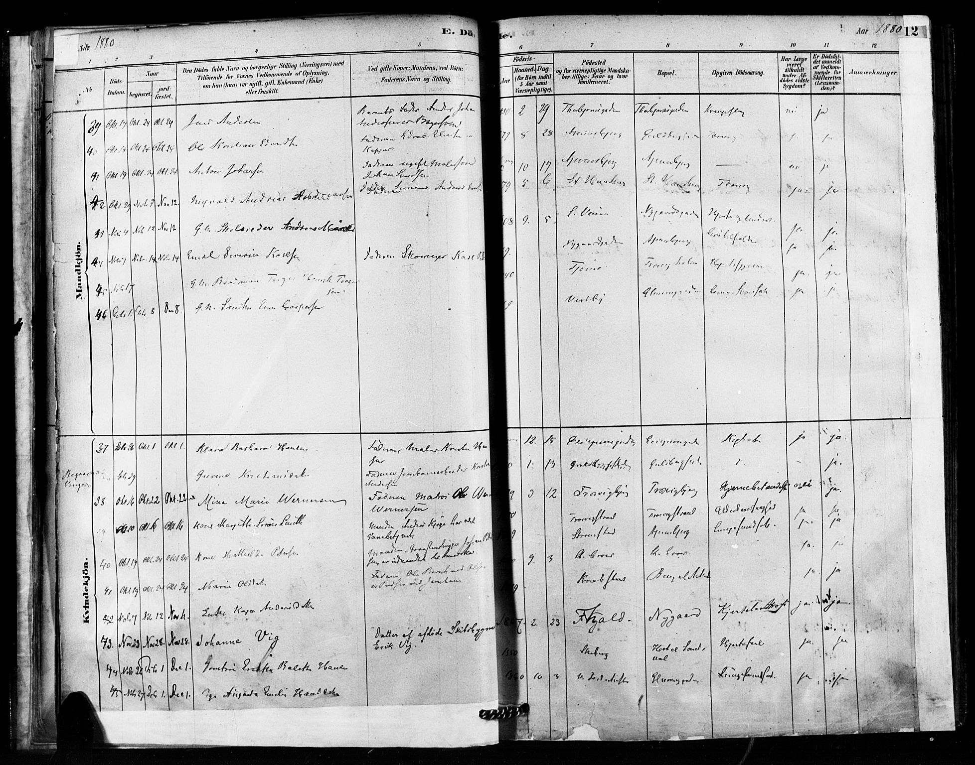 Fredrikstad domkirkes prestekontor Kirkebøker, SAO/A-10906/F/Fa/L0003: Parish register (official) no. 3, 1878-1904, p. 12