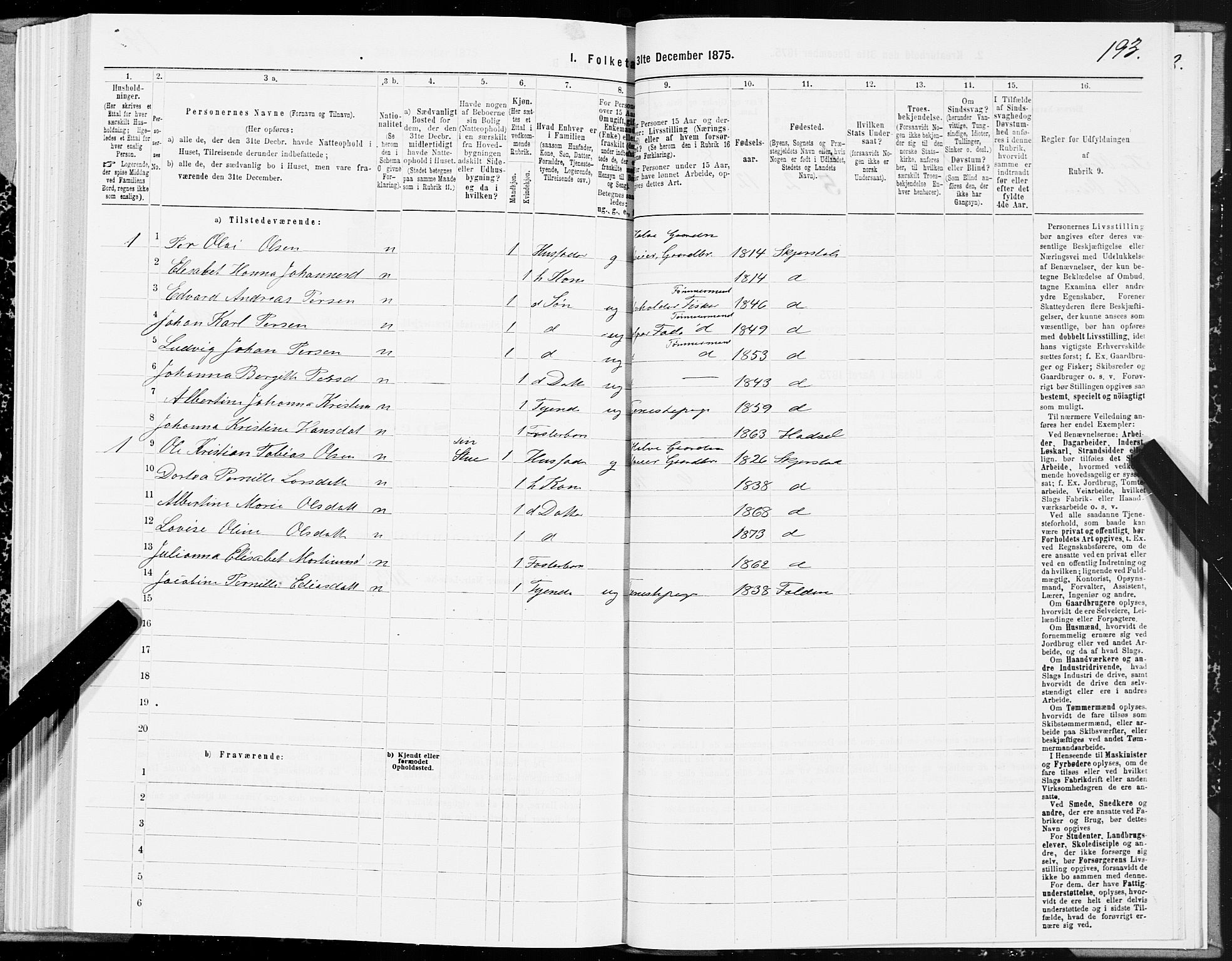 SAT, 1875 census for 1842P Skjerstad, 1875, p. 3193