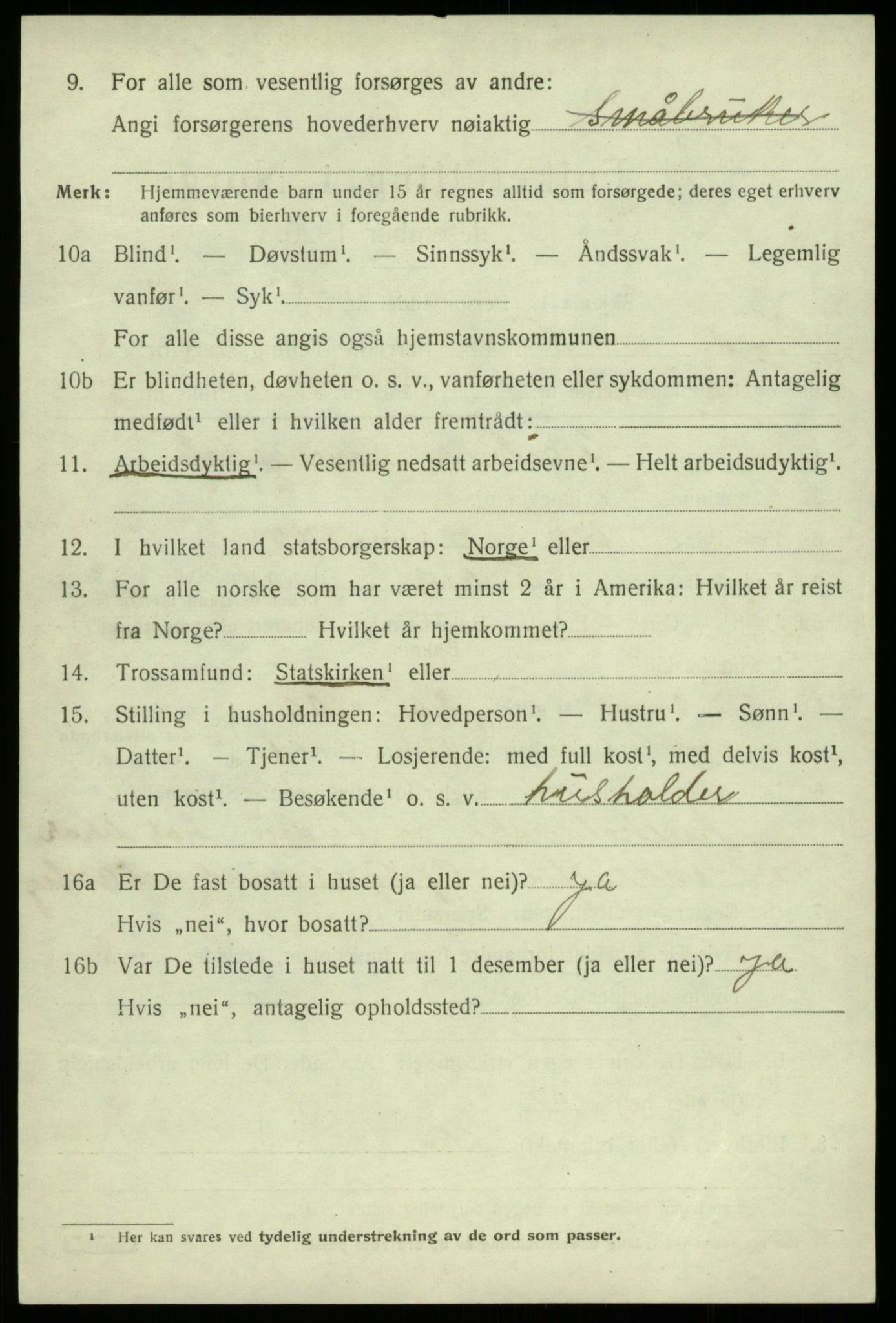 SAB, 1920 census for Kvam, 1920, p. 9870